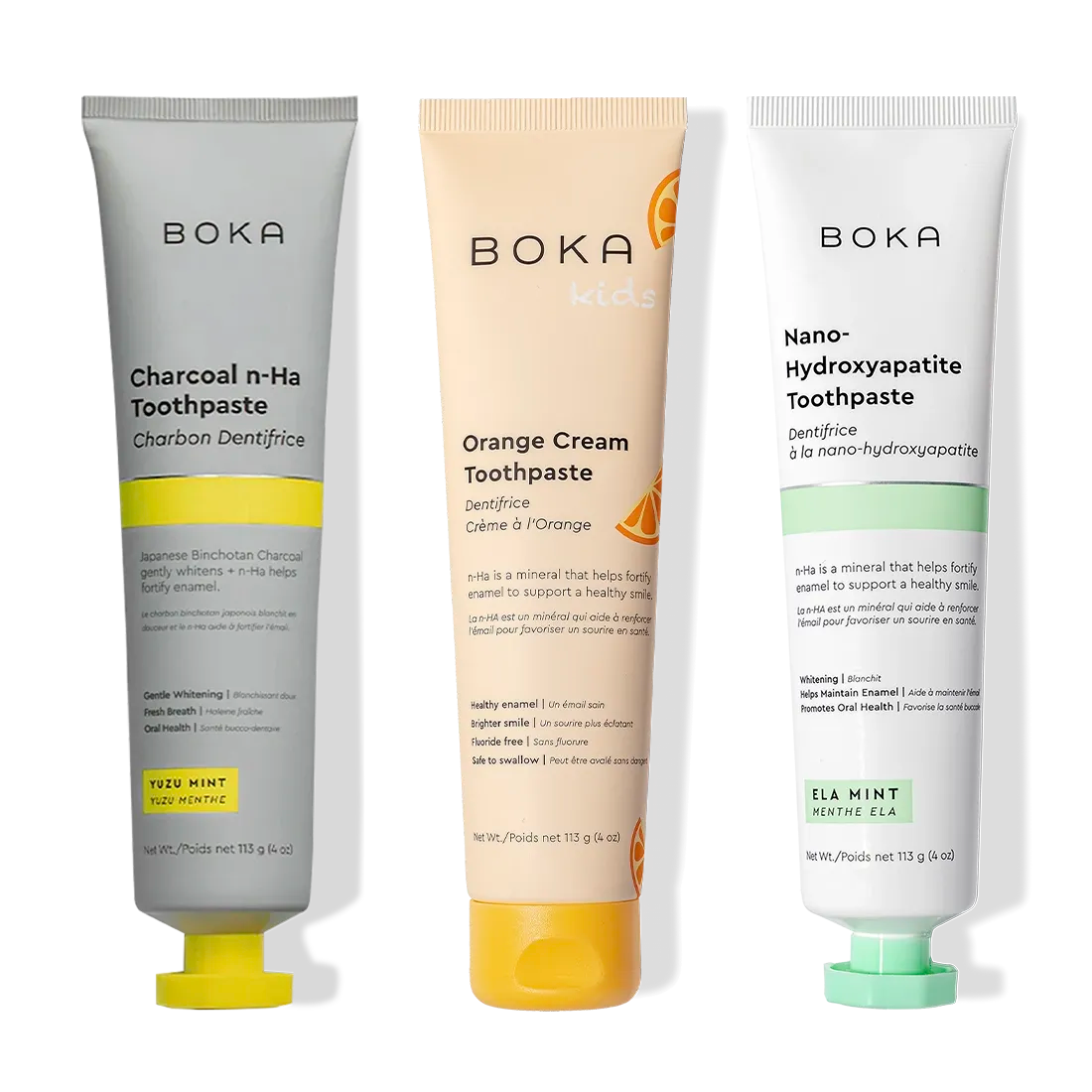 Charcoal Yuzu Mint Whitening n-Ha Toothpaste 3-pack: a fluoride-free toothpaste by Boka.