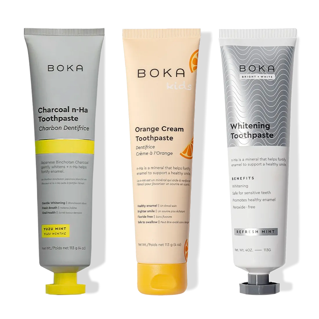 Charcoal Yuzu Mint Whitening n-Ha Toothpaste 3-pack: three tubes of whitening toothpaste.