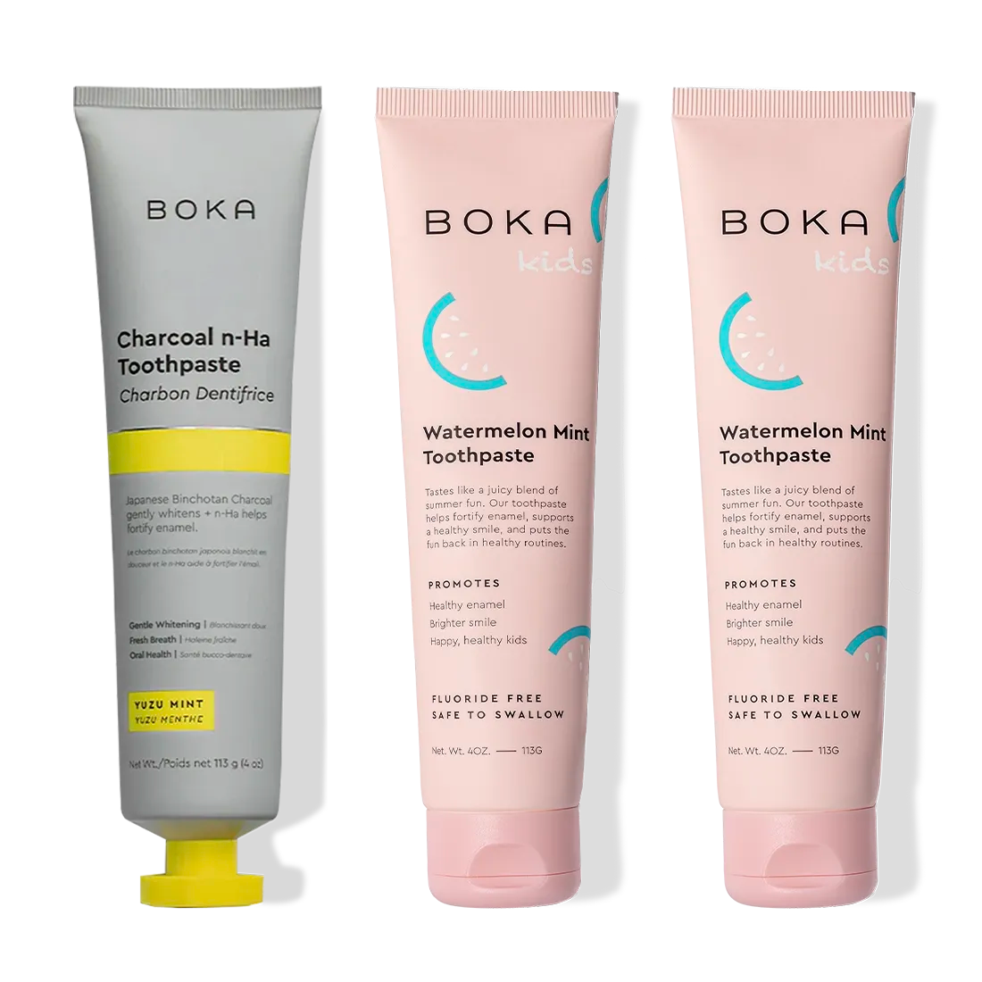Three tubes of Charcoal Yuzu Mint Whitening n-Ha Toothpaste 3-pack for a whiter, brighter smile.