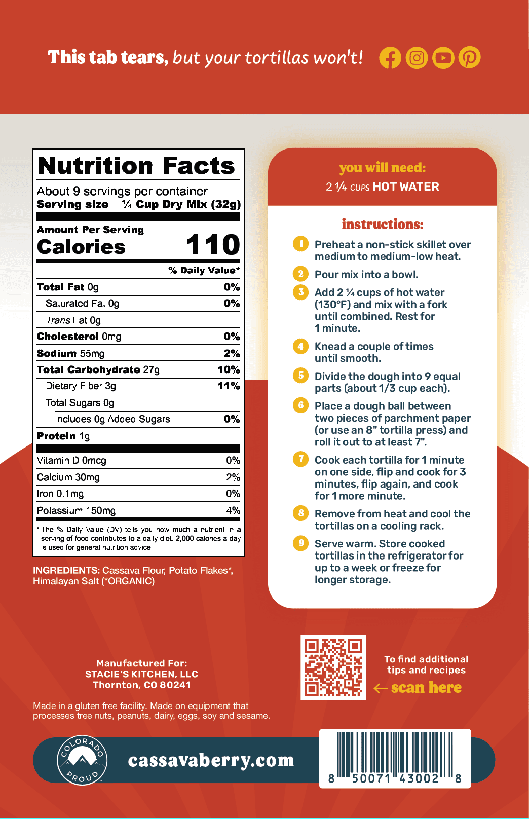 Original Cassava Flour Tortilla Mix - Vegan America