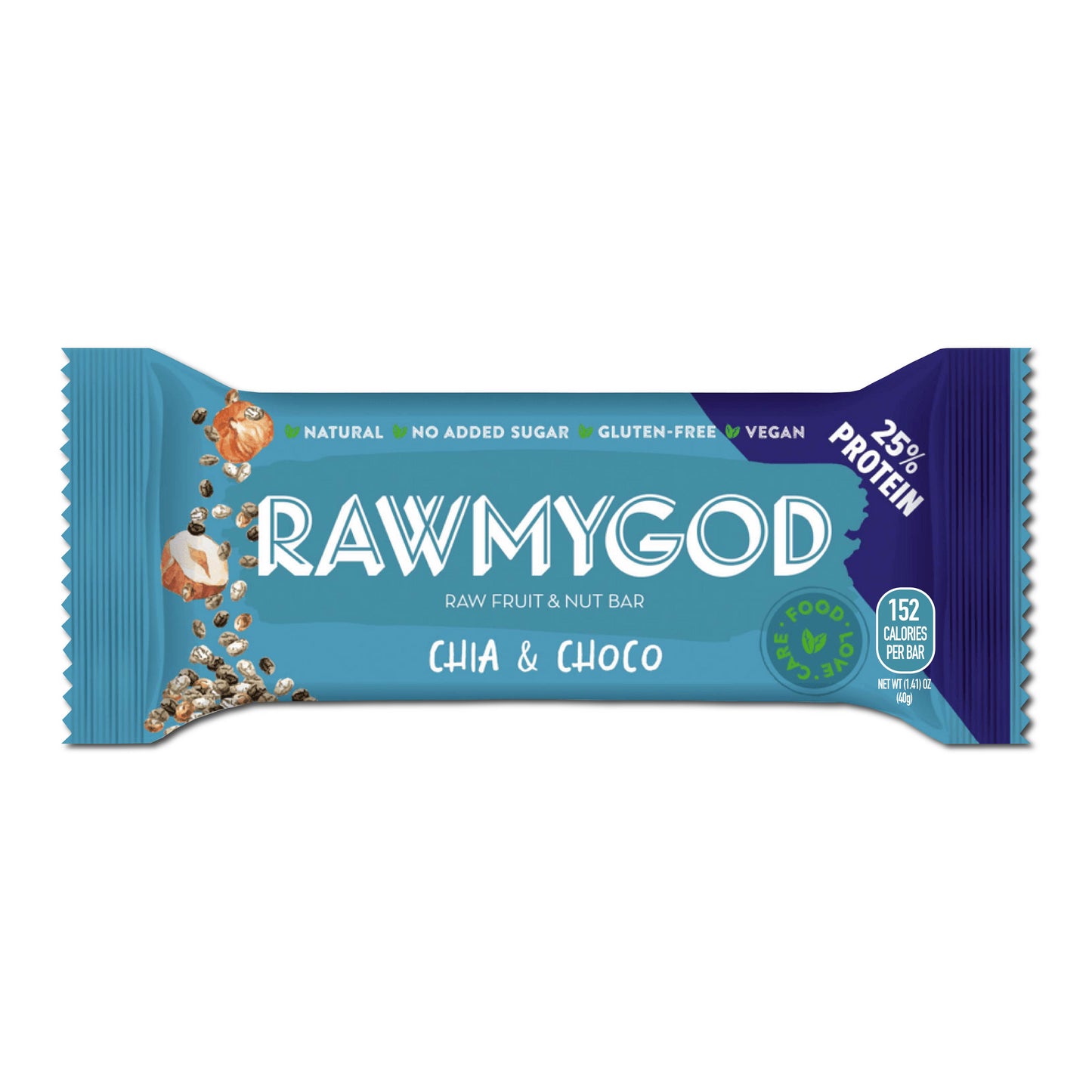 RAWMYGOD Chia & Choco Raw Fruit & Nut Bar, Box of 16