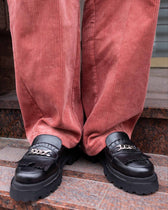 Chunky Loafers Black Grape Leather Loafers - Vegan America