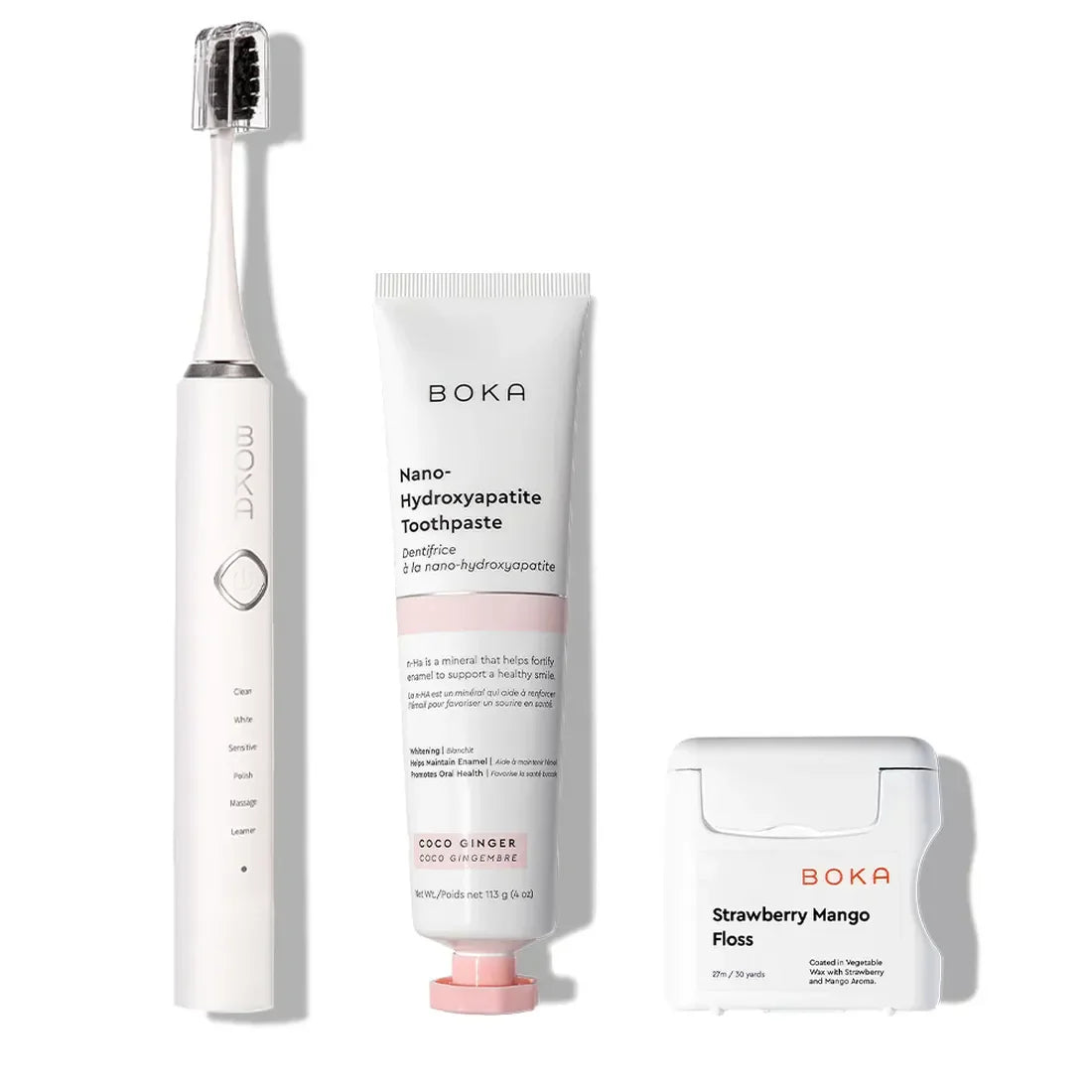3.0 Boka Kit: premium oral care essentials for healthier teeth and gums in a sleek white design.