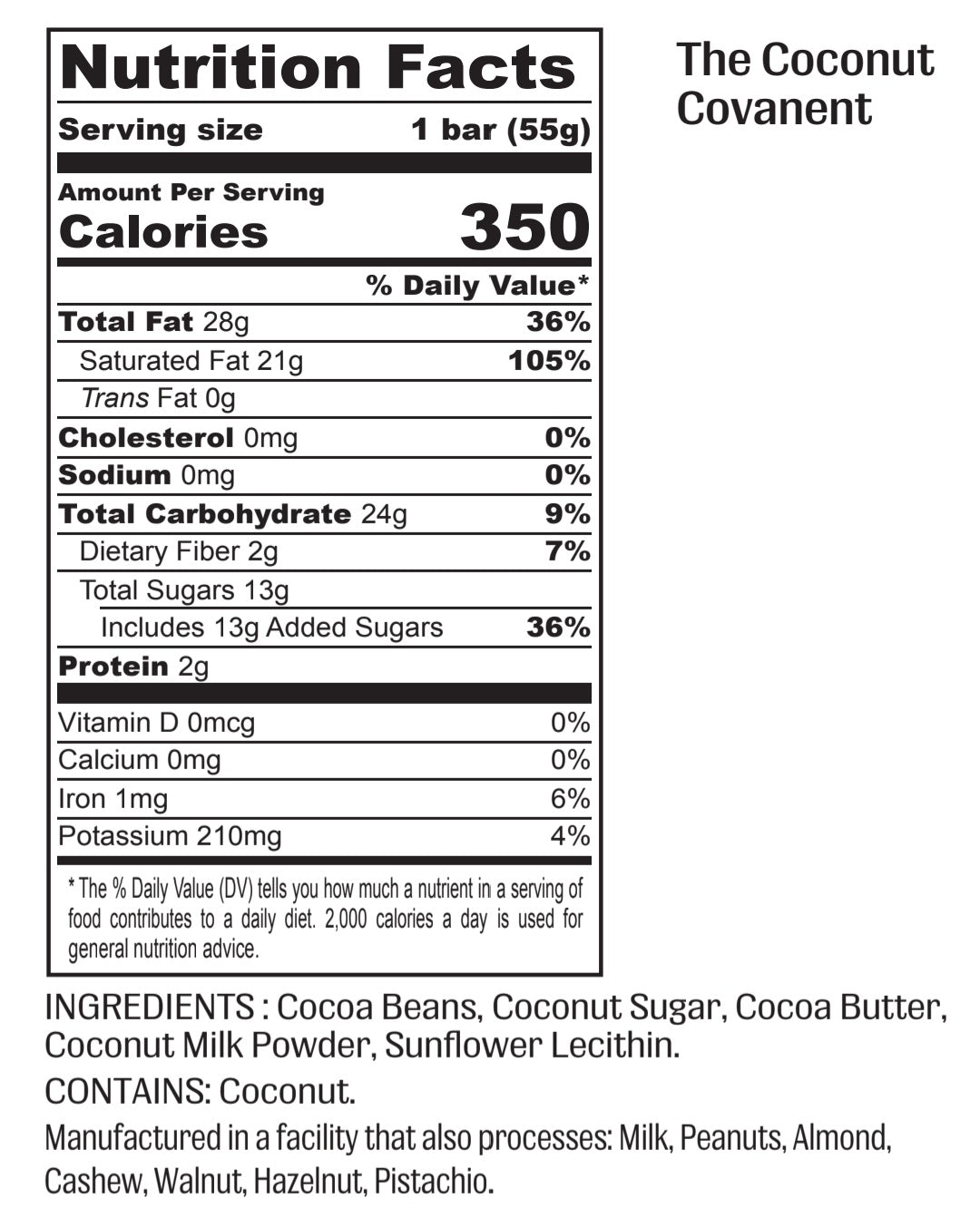 The Coconut Covenant - 55% Coconut Mylk and Coconut Sugar - Vegan America