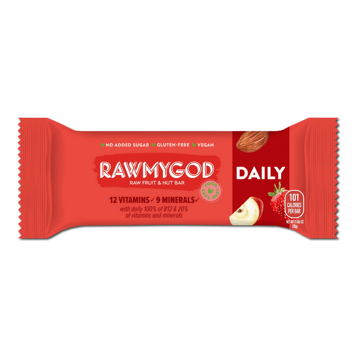 RAWMYGOD Daily Raw Fruit & Nut Bar, Box of 20