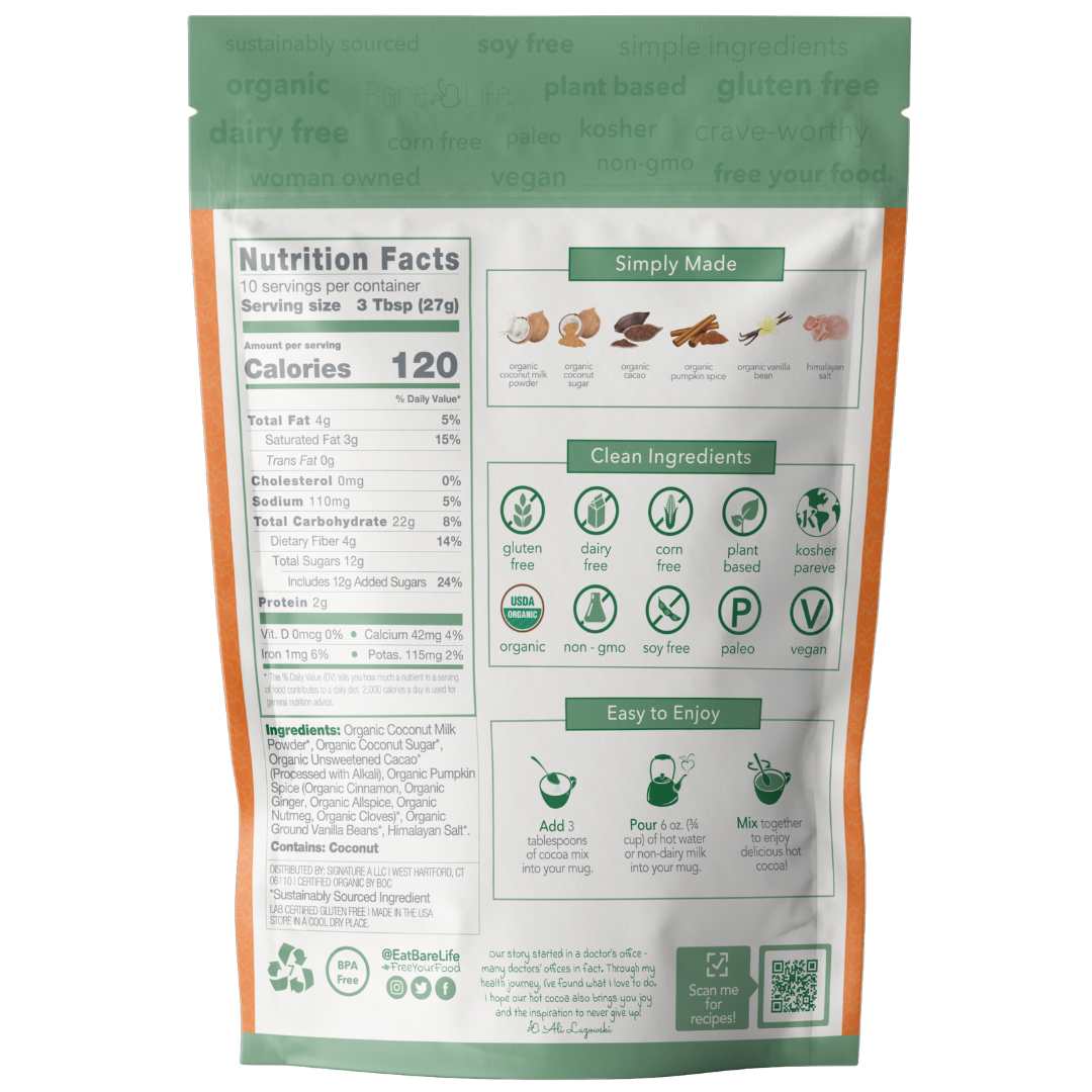 Dairy Free Pumpkin Spice Hot Cocoa Mix | 10 Serving Stand Up Pouch | Gluten Free, Vegan, Organic - Vegan America