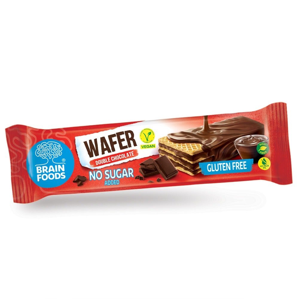 BRAIN FOODS Double Chocolate Gluten Free Vegan Wafer, Box of 12 - Vegan America