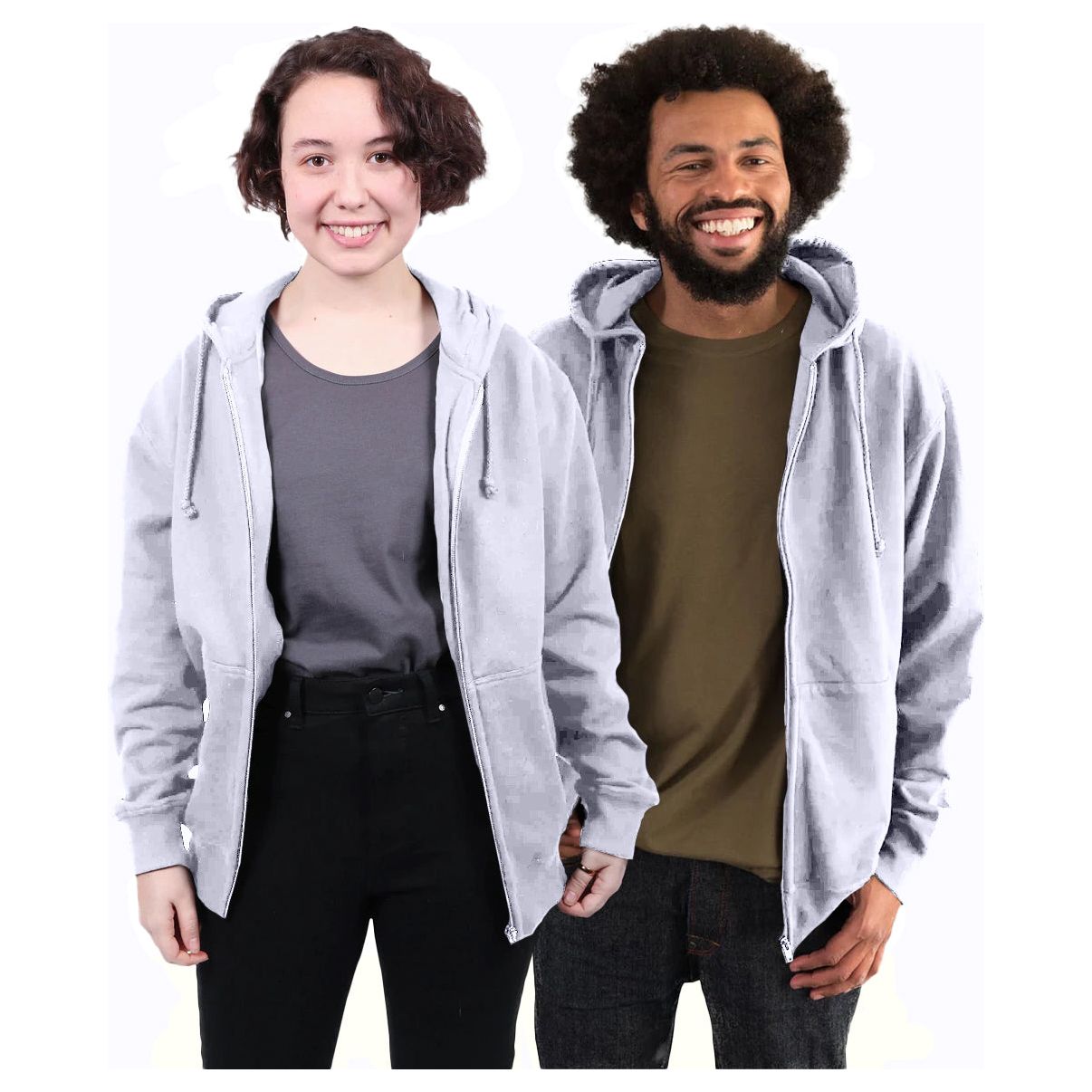 Zipped Hoodie, Unisex Grey