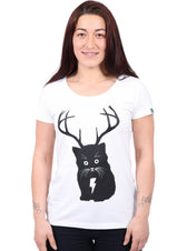 Cat Printed T-shirt, Womens White - Vegan America