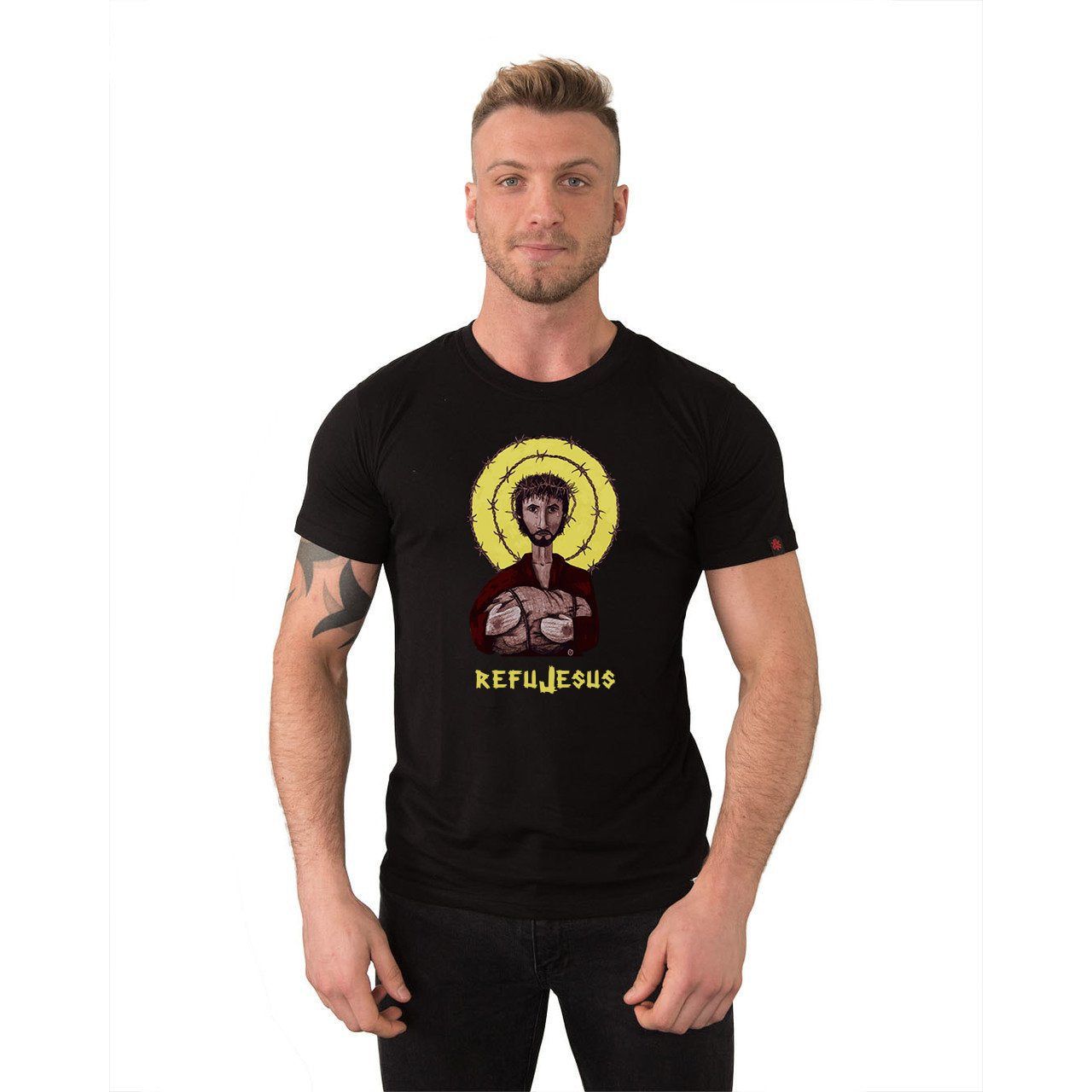 REFUJESUS PRINTED T-SHIRT, UNISEX BLACK