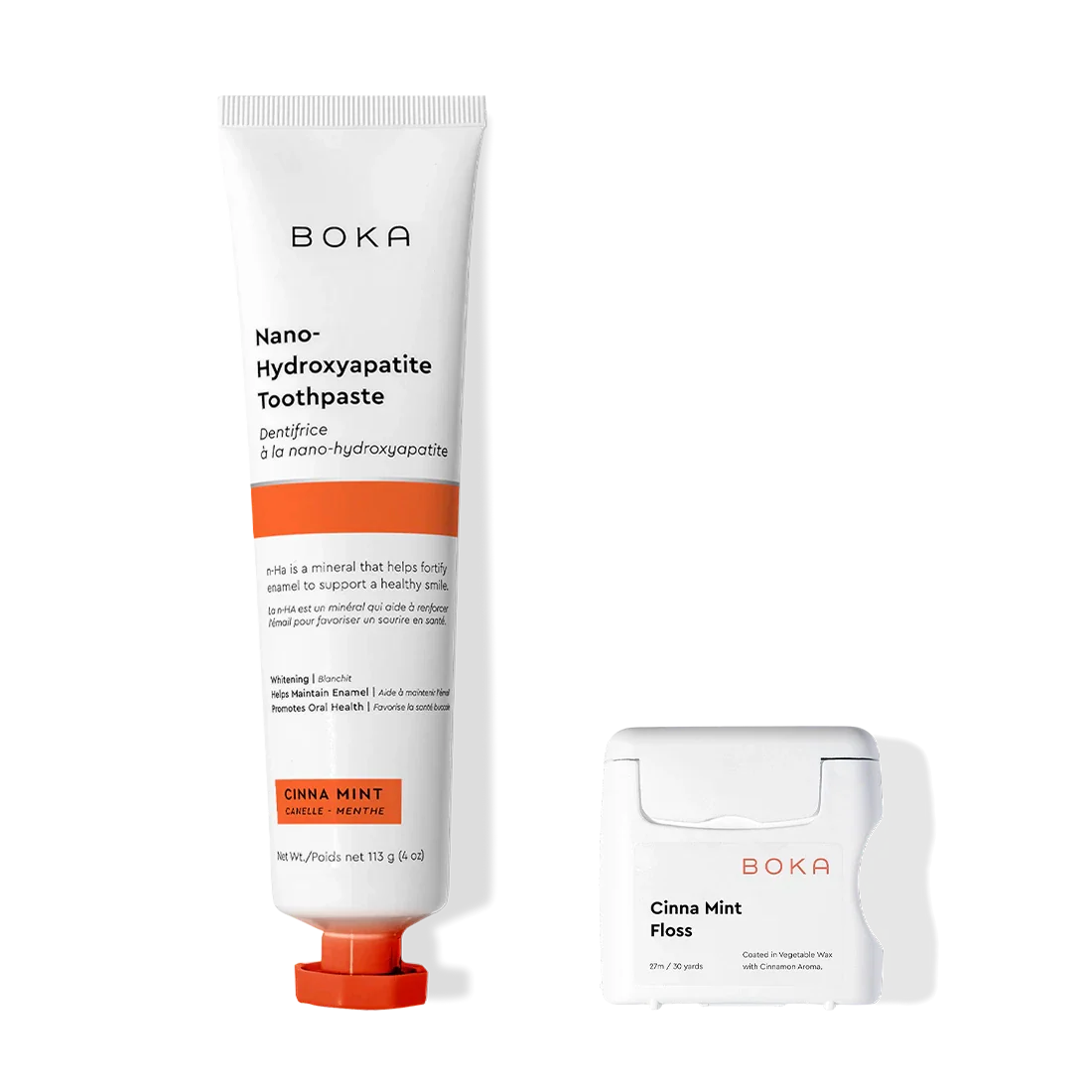 Essentials Duo to remineralize teeth on a plain background.