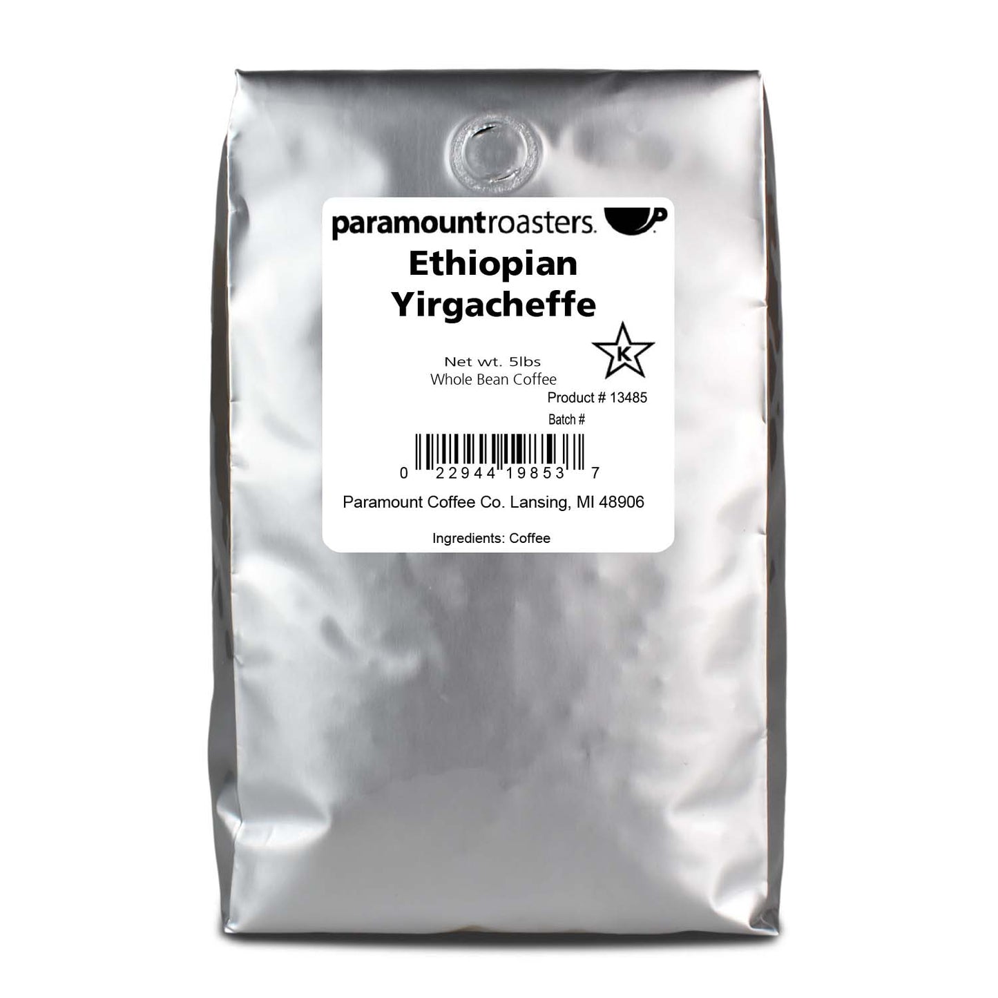 Ethiopian Yirgacheffe 5lb Whole Bean Coffee - Vegan America
