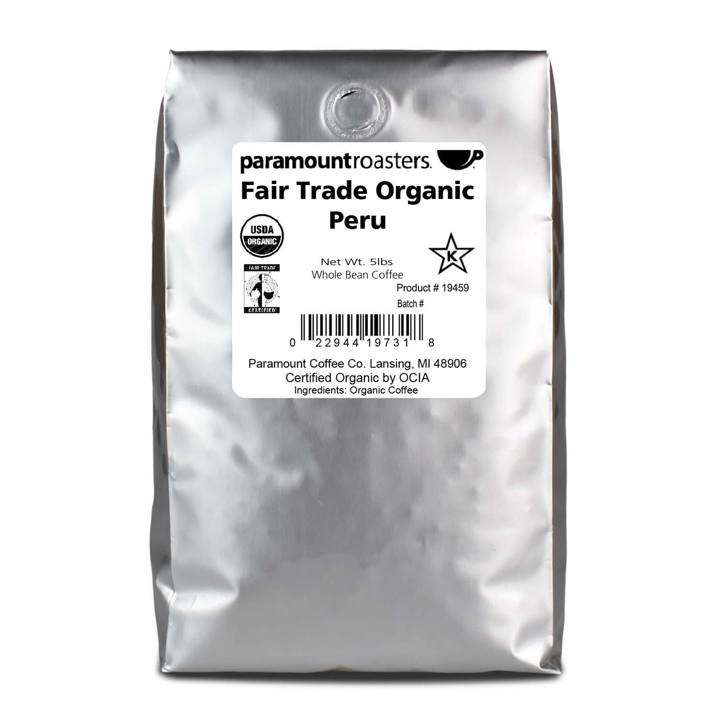 Fair Trade Organic Peru 5lb Whole Bean Coffee - Vegan America