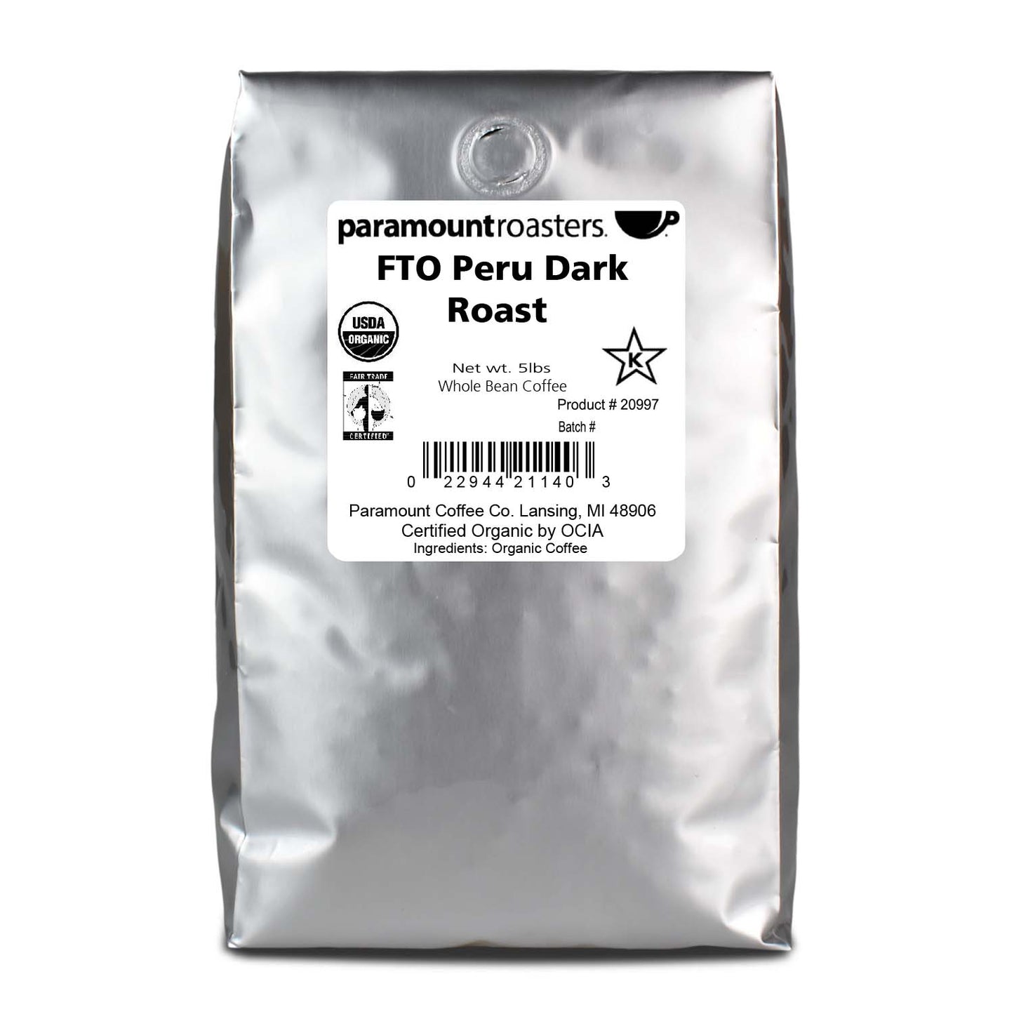 Fair Trade Organic Peru Dark Roast 5lb Whole Bean Coffee - Vegan America