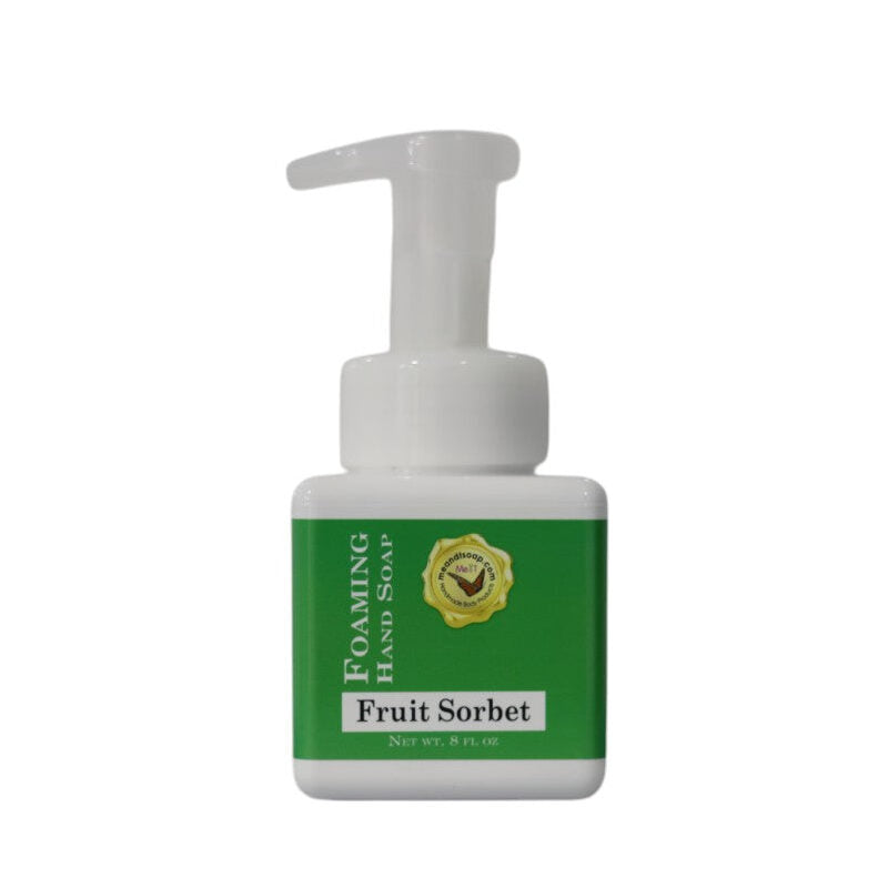 Fruit Sorbet Foaming Hand Soap in a square, white bottle with a green label