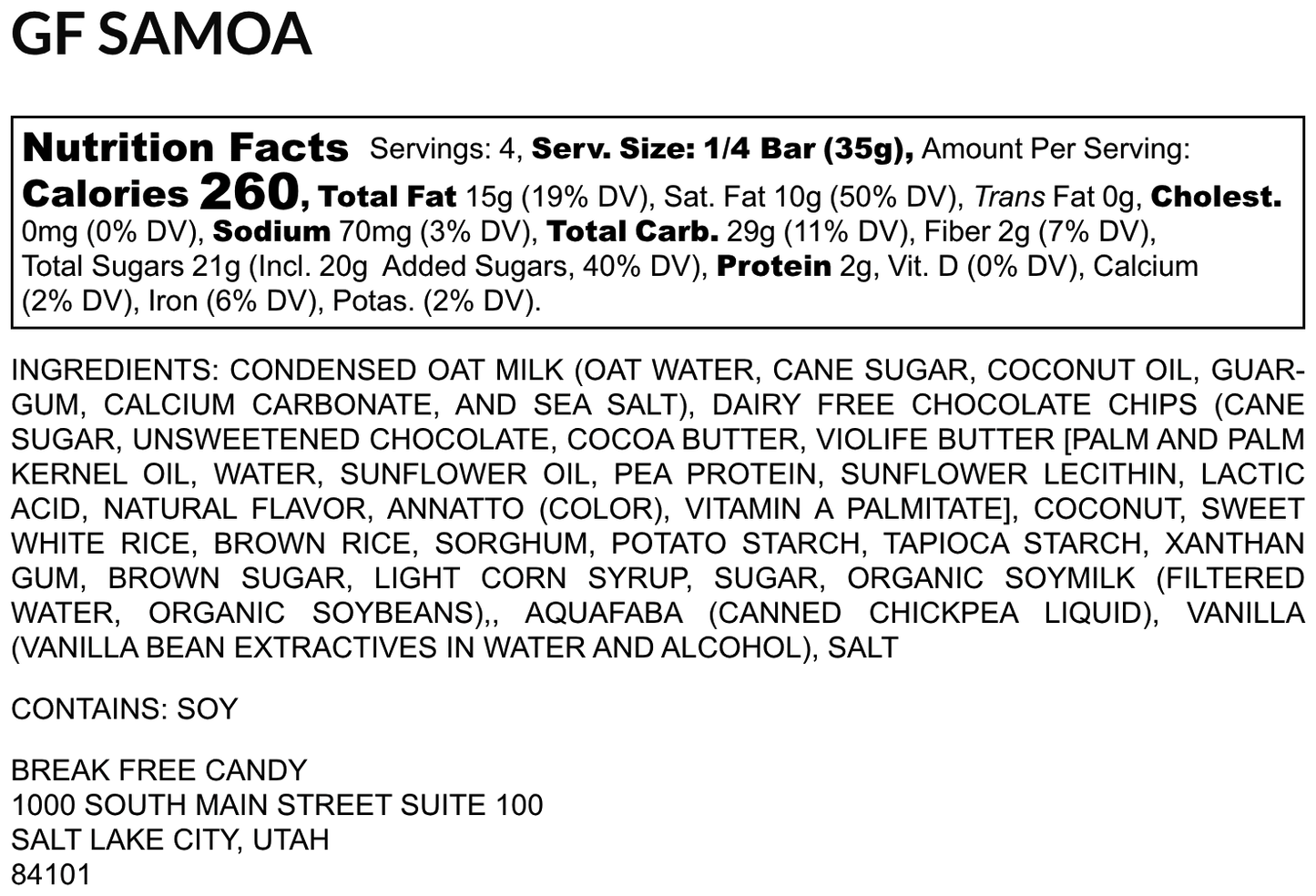 Vegan GF Samoa Bar - Vegan America