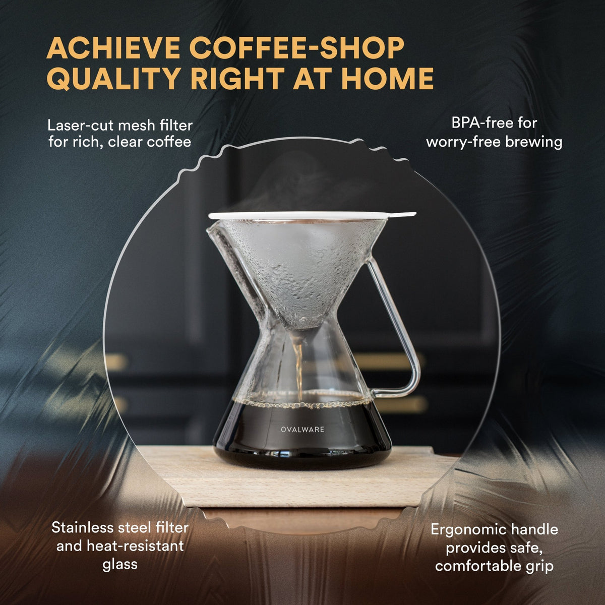 Pour Over Coffee Maker with Filter - 500ml/17oz - Vegan America