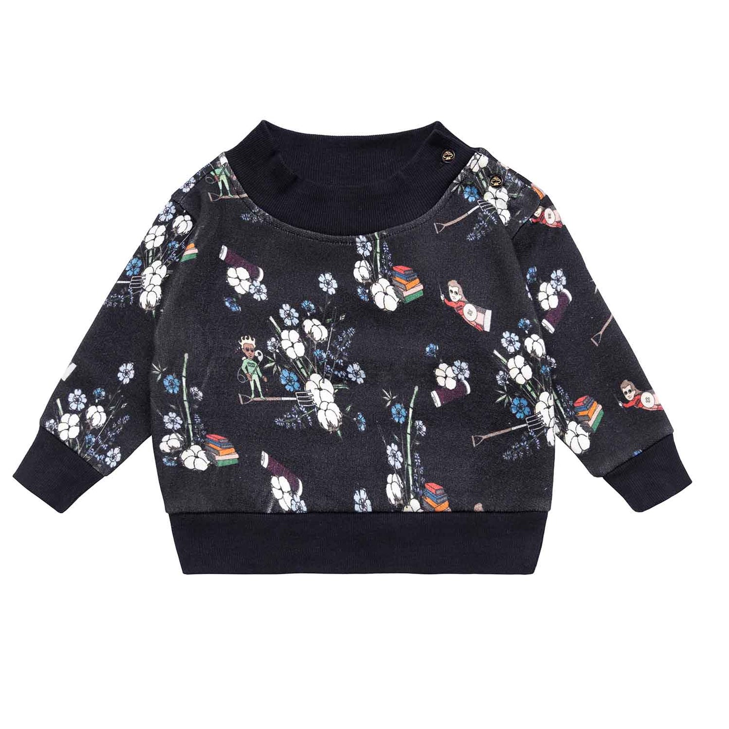 Black Jersey Baby Sweatshirt with Floral Print