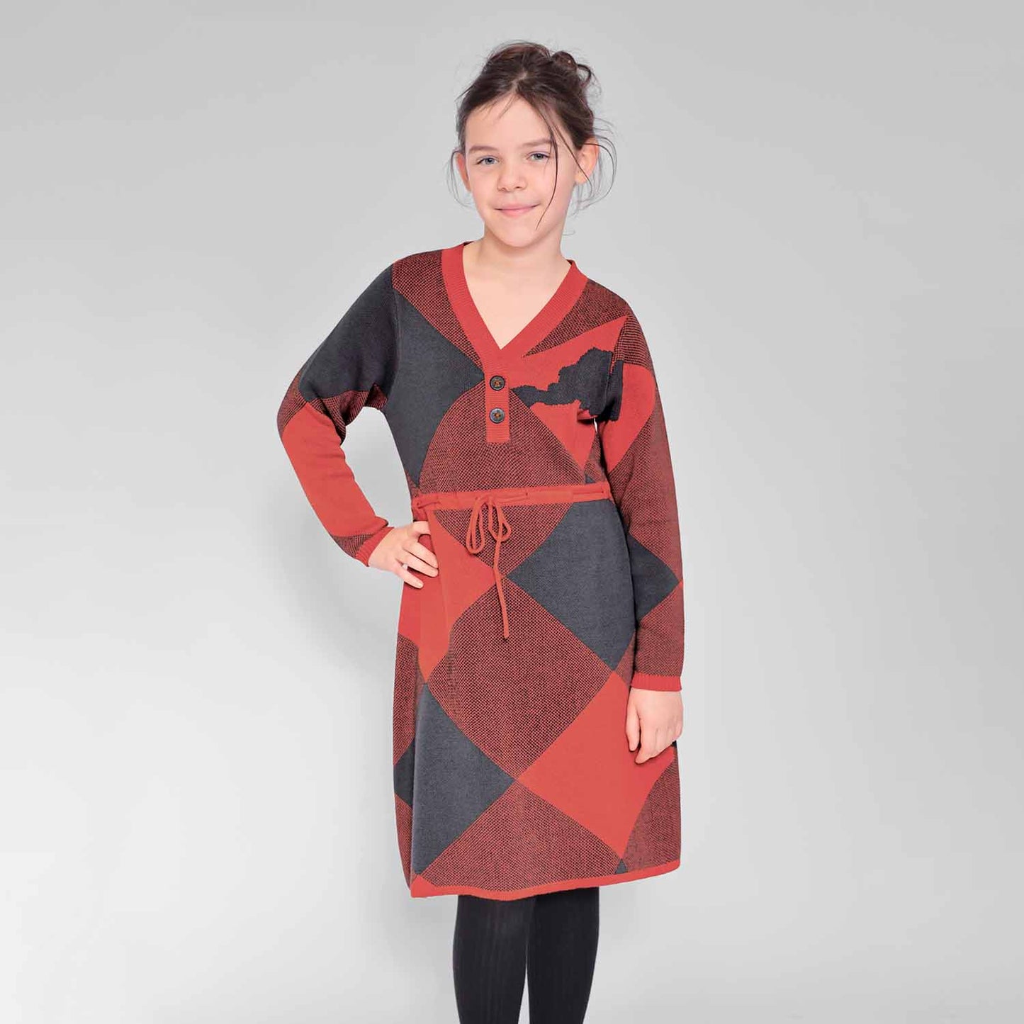 Grey and Orange Girls Sweater Dress
