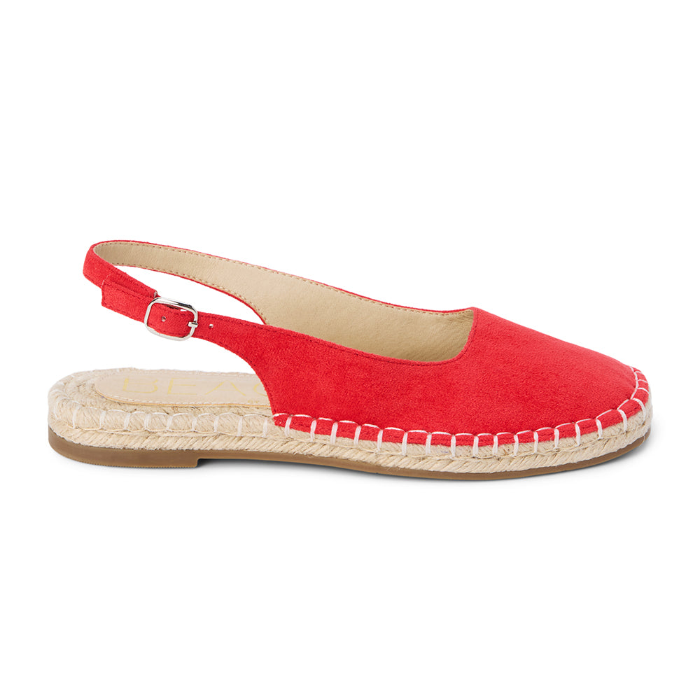 Juliet Espadrille – Beach By Matisse – Red faux suede espadrille slingbacks with a stitched jute sole, almond toe, and adjustable ankle strap. A vibrant, Mediterranean-inspired staple perfect for sunny day adventures