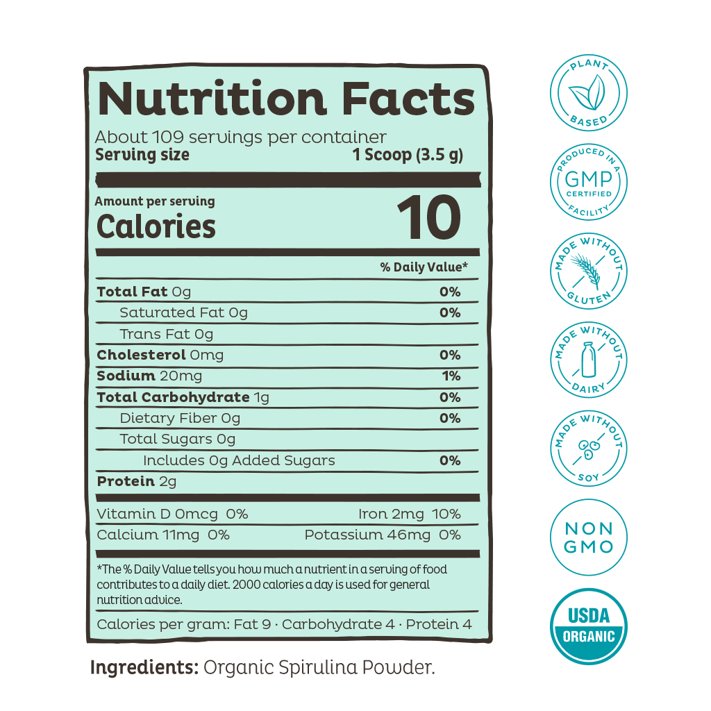 Organic Spirulina Powder, 109 Servings - Vegan America