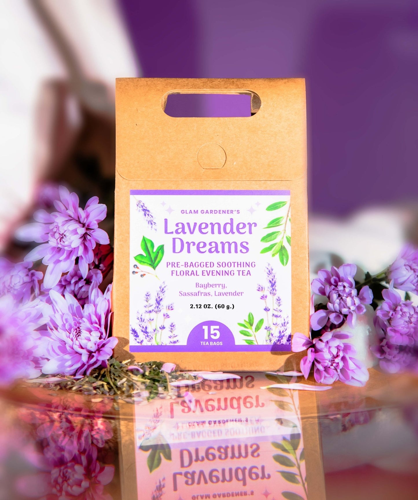 LAVENDER DREAMS • Soothing, floral evening pre - bagged tea with Wildcrafted Sassafras, Bayberry & Organic Lavender - Vegan America