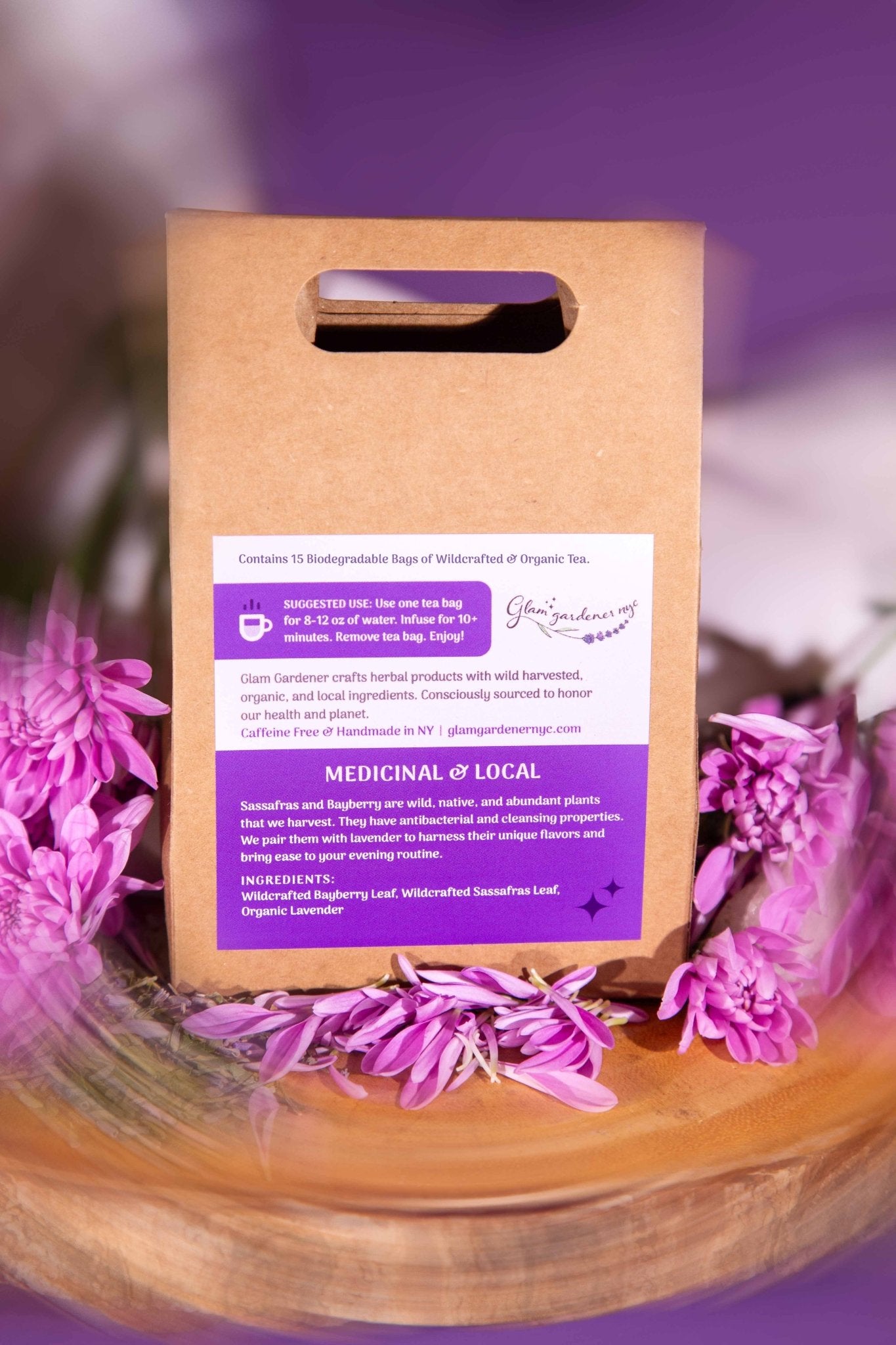 LAVENDER DREAMS • Soothing, floral evening pre - bagged tea with Wildcrafted Sassafras, Bayberry & Organic Lavender - Vegan America