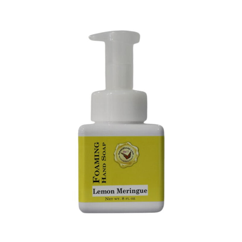Lemon Meringue Foaming Hand Soap in a white bottle with a yellow label