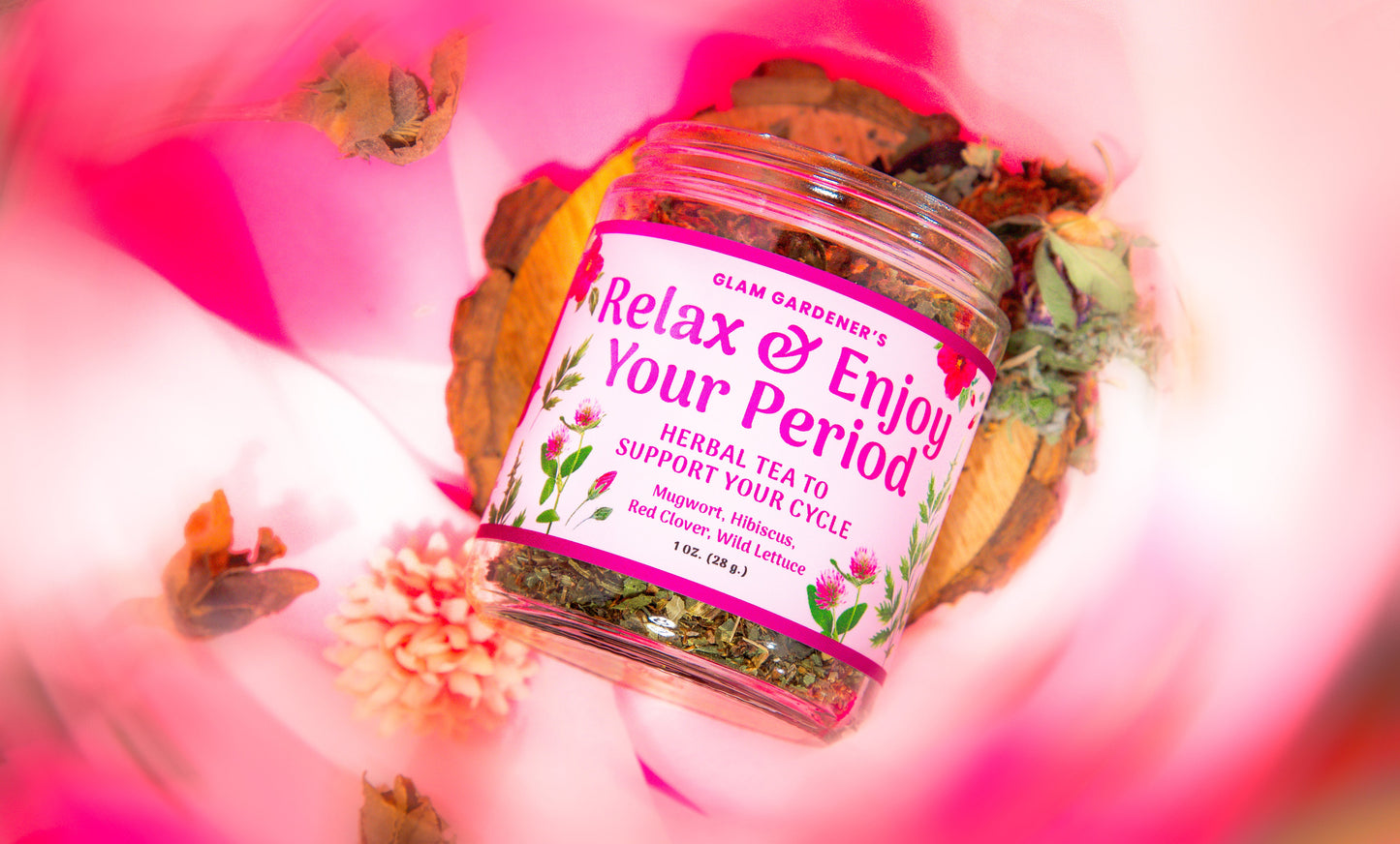 RELAX & ENJOY YOUR PERIOD | Looseleaf herbal tea for period and PMS relief with mugwort, red clover, wild lettuce, and hibiscus