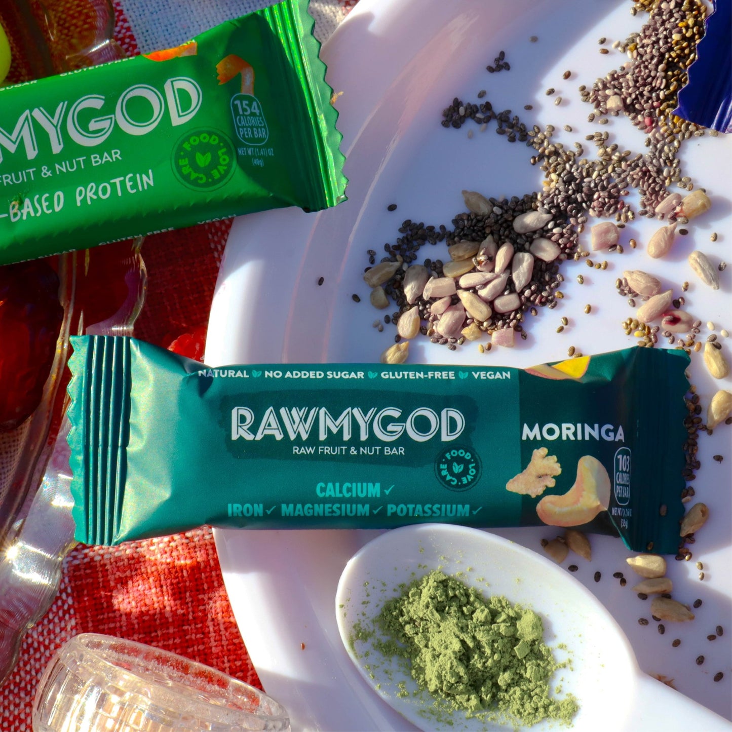 RAWMYGOD Moringa Raw Fruit & Nut Bar, Box of 20 - Vegan America