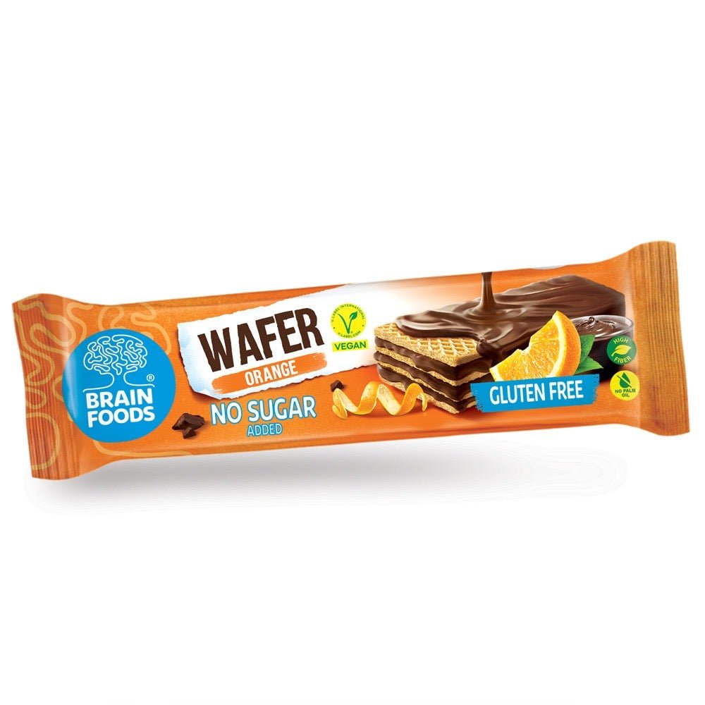BRAIN FOODS Orange Chocolate Gluten Free Vegan Wafer, Box of 12 - Vegan America