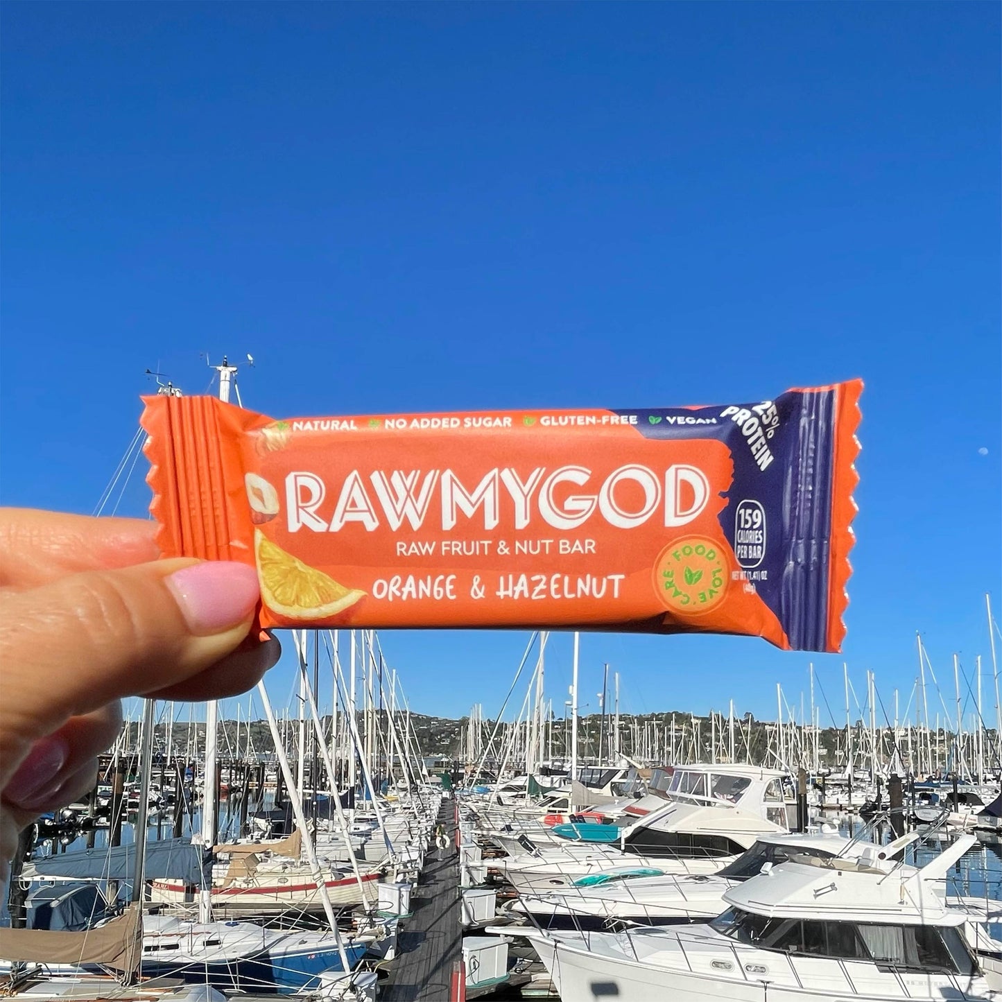 RAWMYGOD Orange & Hazelnut Raw Fruit & Nut Bar, Box of 16