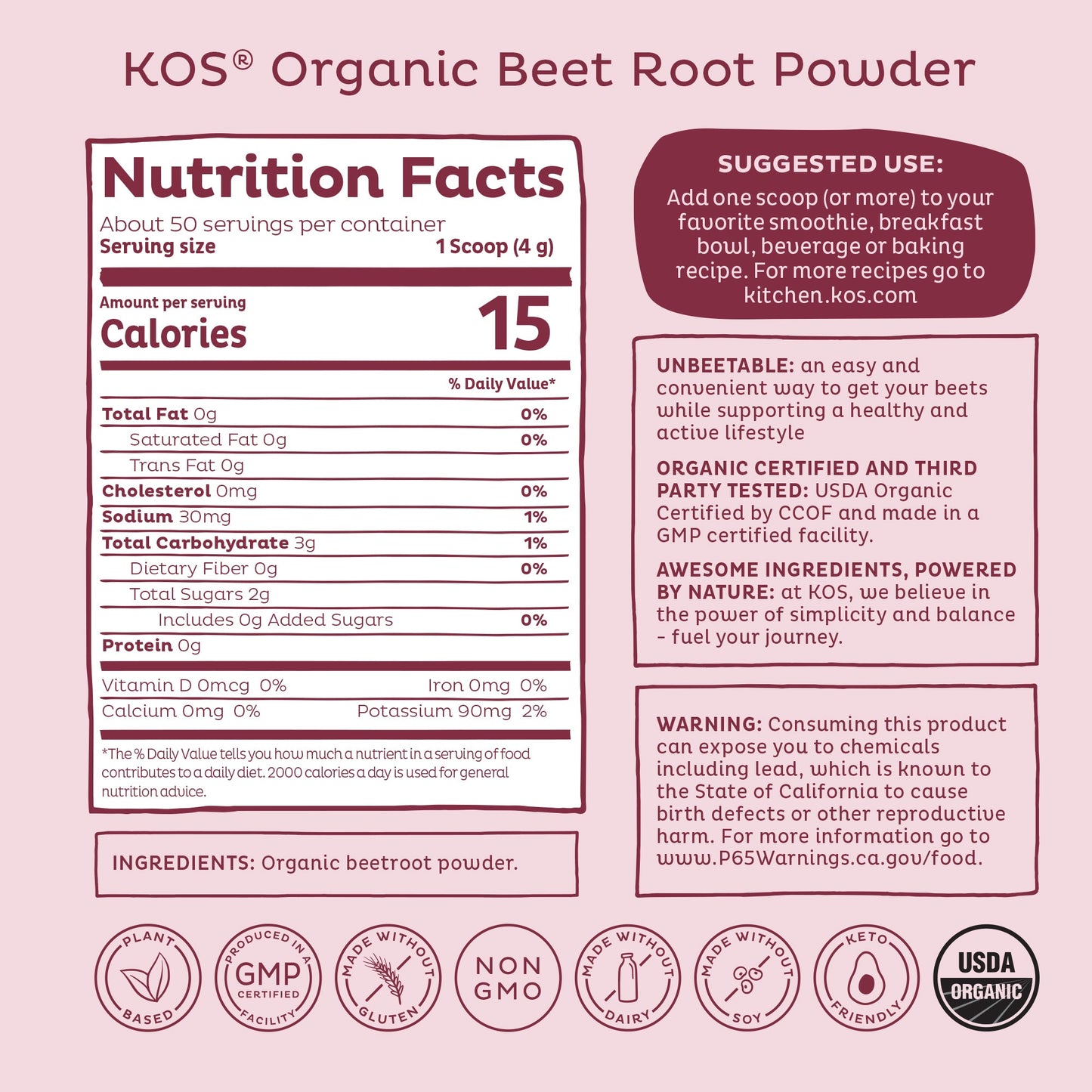 Organic Beet Root Powder, 50 servings