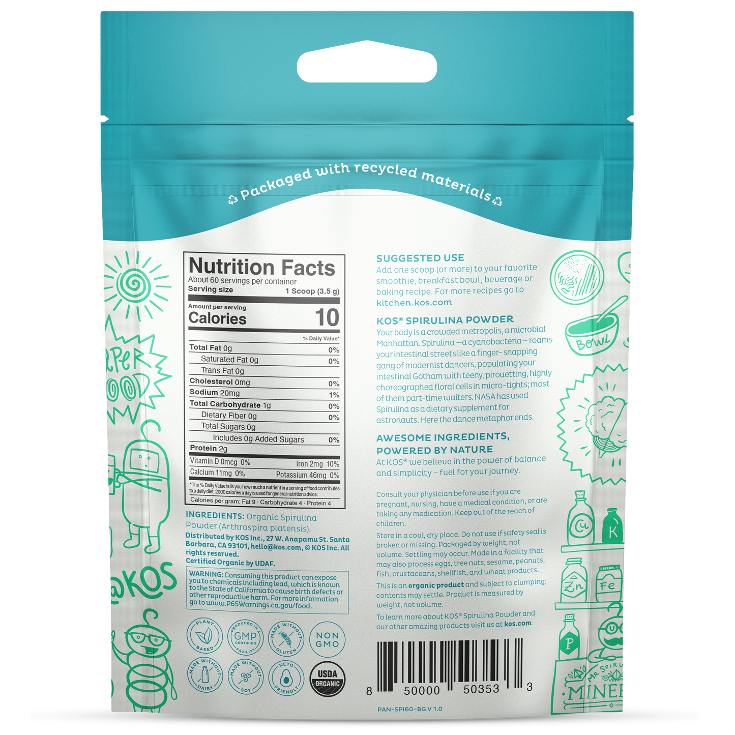 Organic Spirulina Powder, 60 Servings