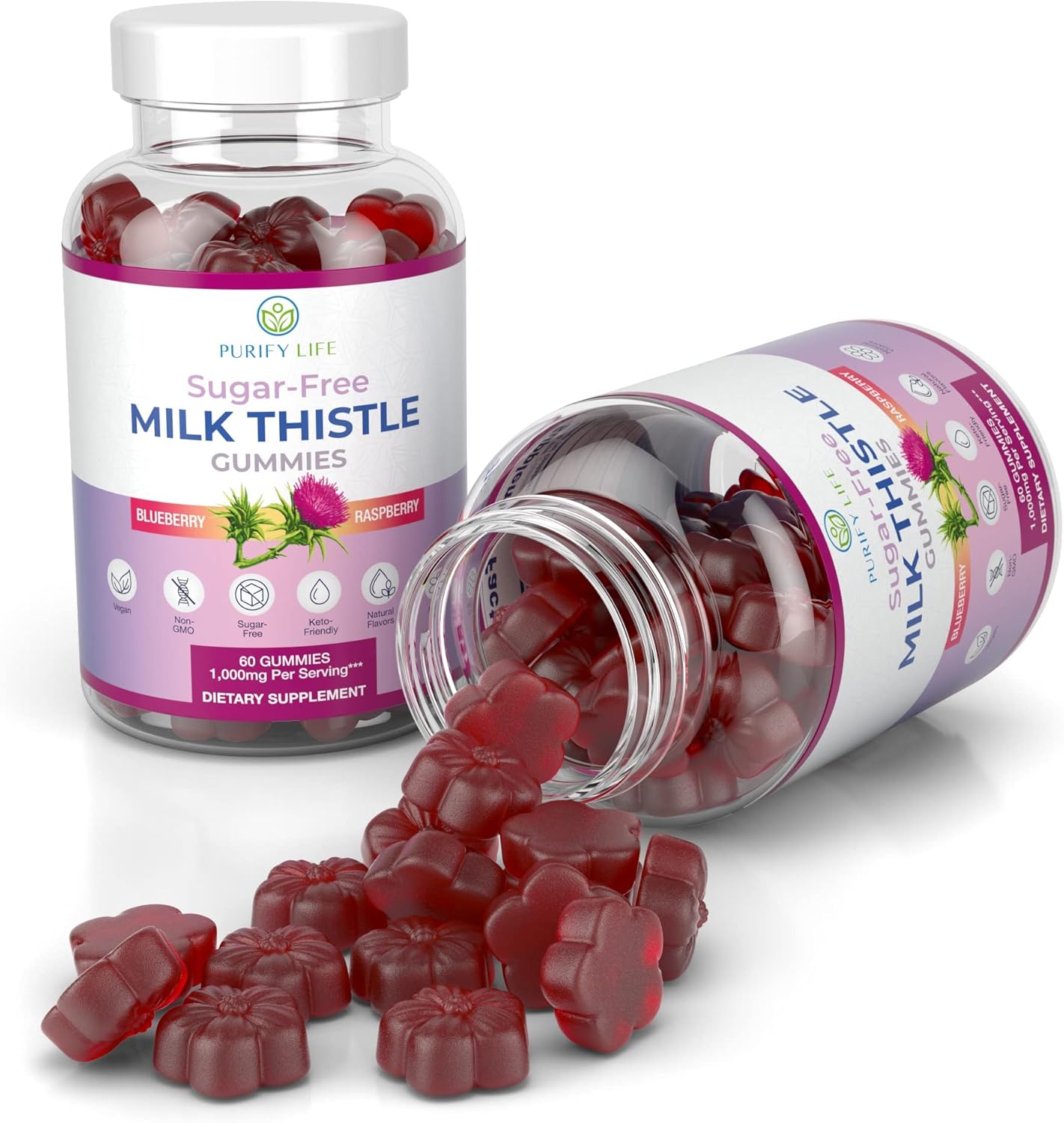 Sugar Free Milk Thistle Gummies for Liver Function, Detox & Cleanse, Hangover Relief - Vegan America