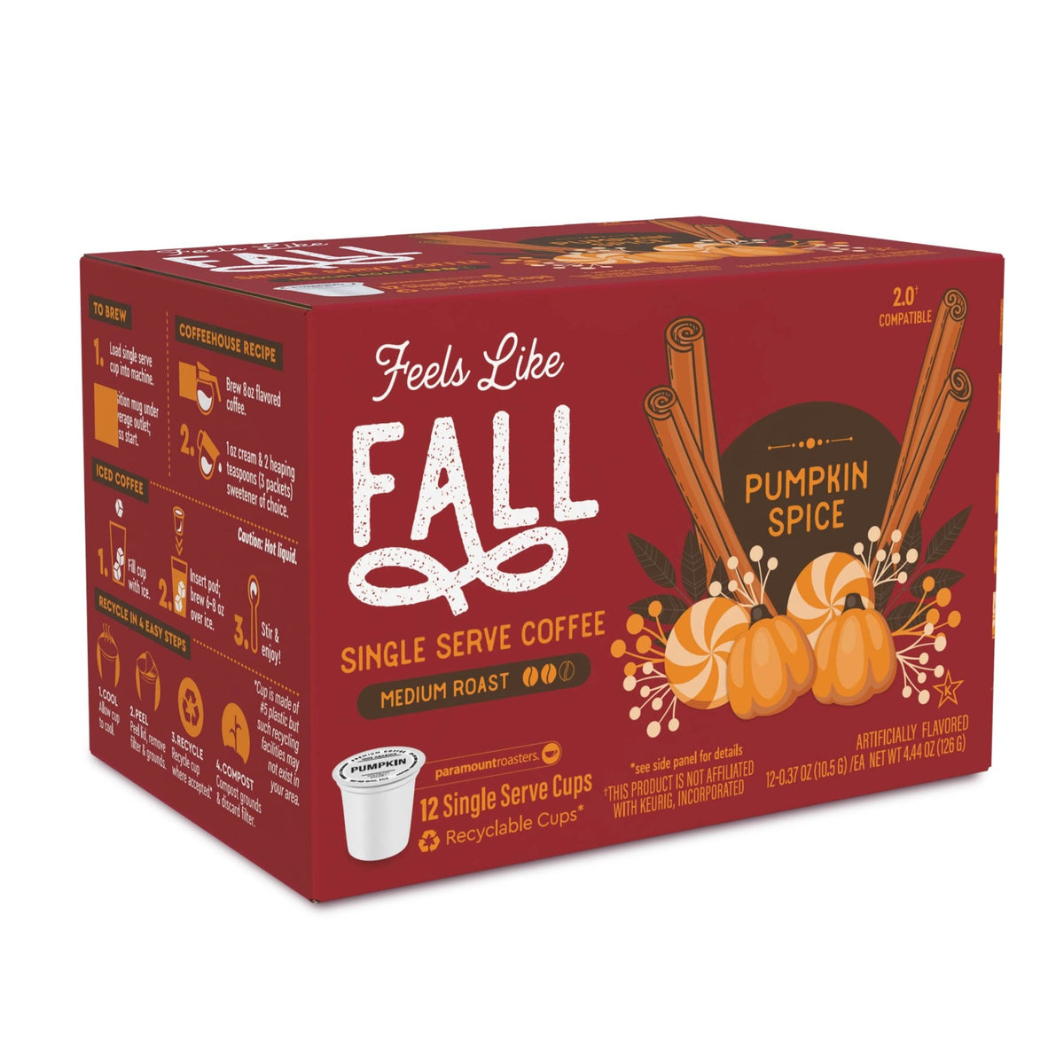 Feels Like Fall Pumpkin Spice Flavored 12ct Single Serve Coffee - Vegan America