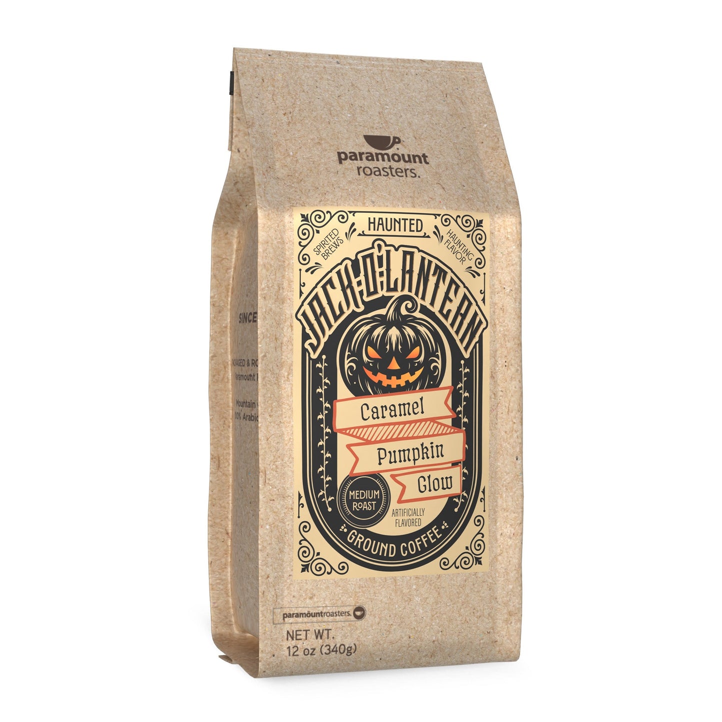 Halloween Jack-O-Lantern Caramel Pumpkin 12 oz Flavored Ground Coffee - Vegan America