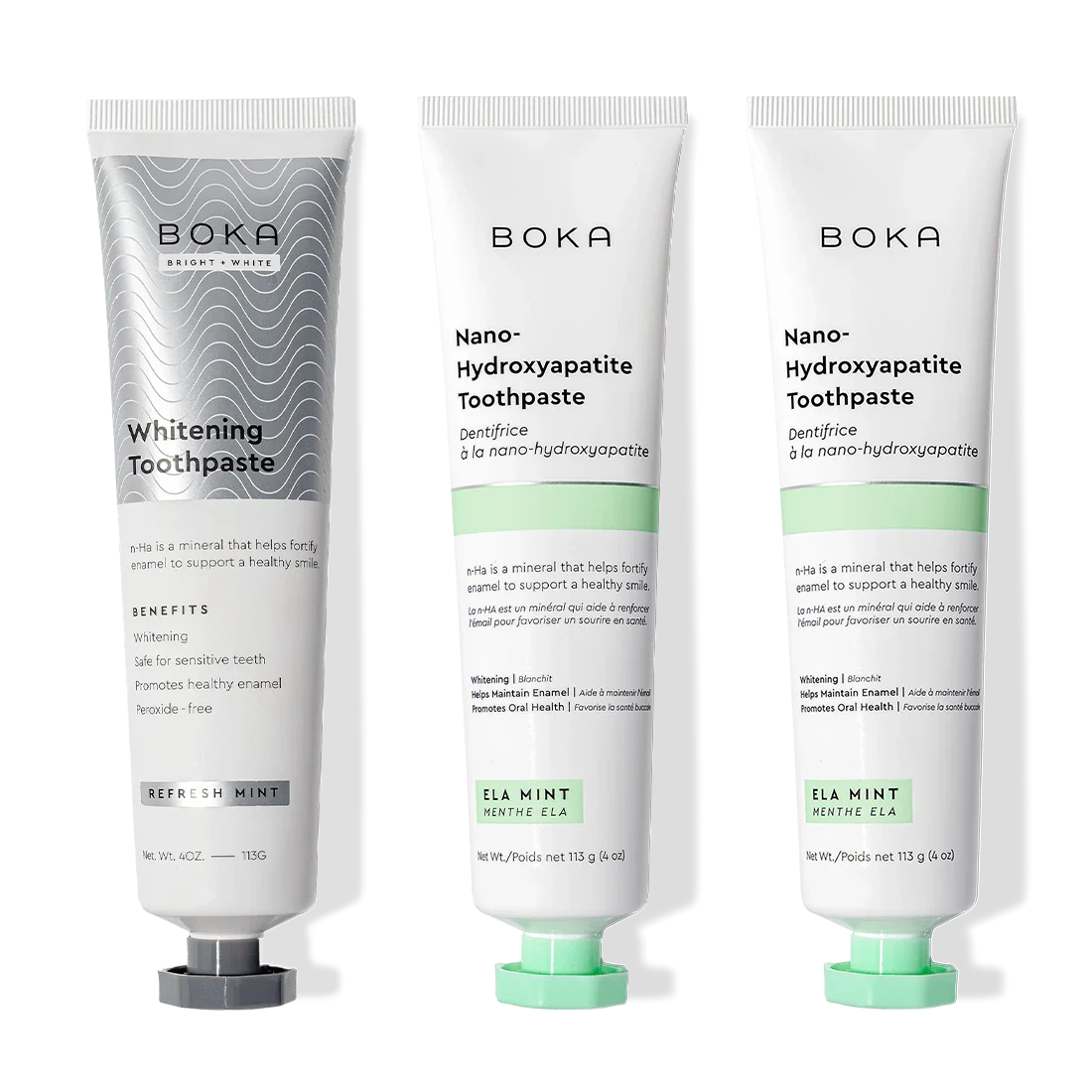 Gallery view - Three tubes, all Refresh Mint: 2 Nano (n-Ha), 1 Whitening from the Toothpaste Whitening 3 Pack.