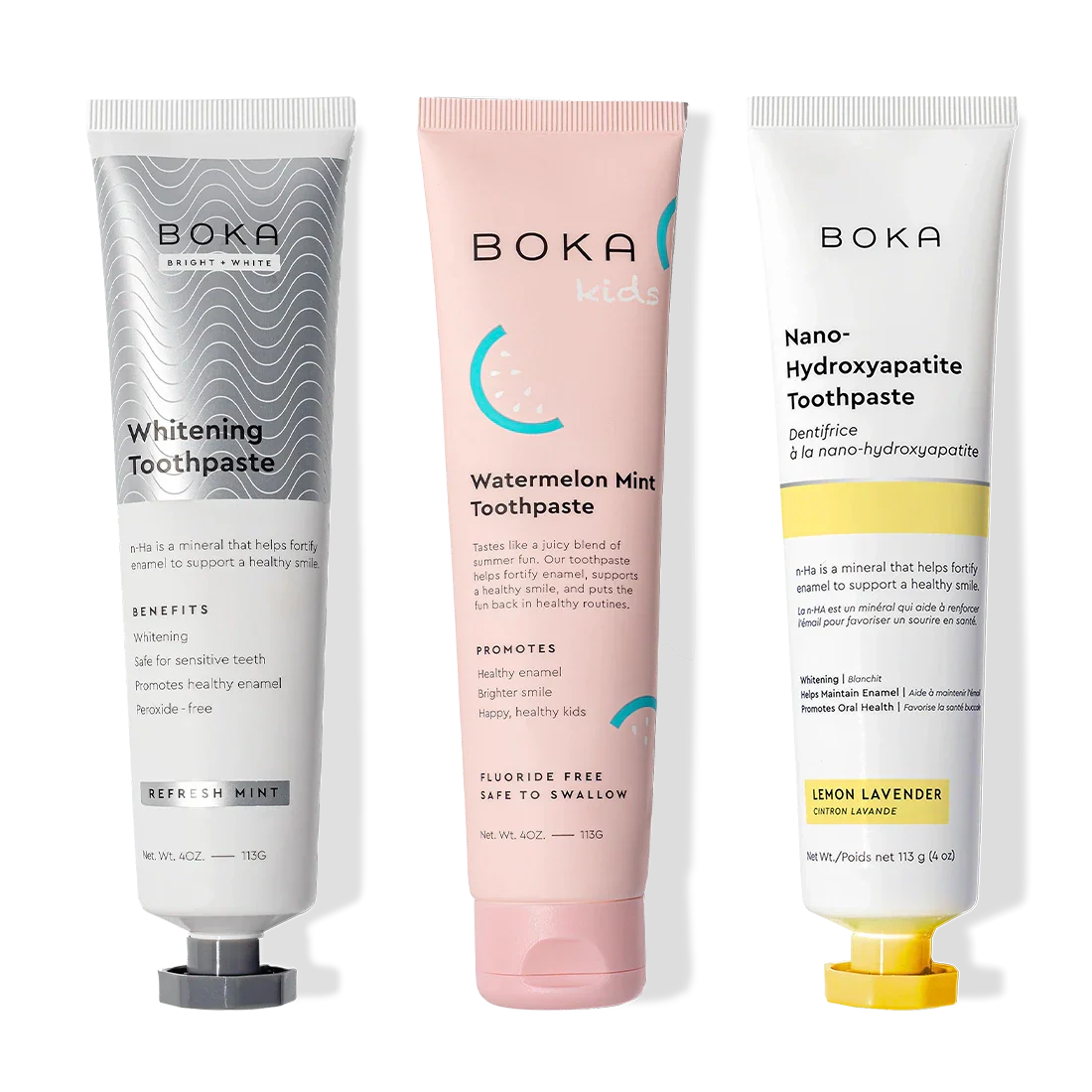Boka Nano (n-Ha) Toothpaste Whitening 3 Pack: peroxide-free, kid-friendly Watermelon Mint.