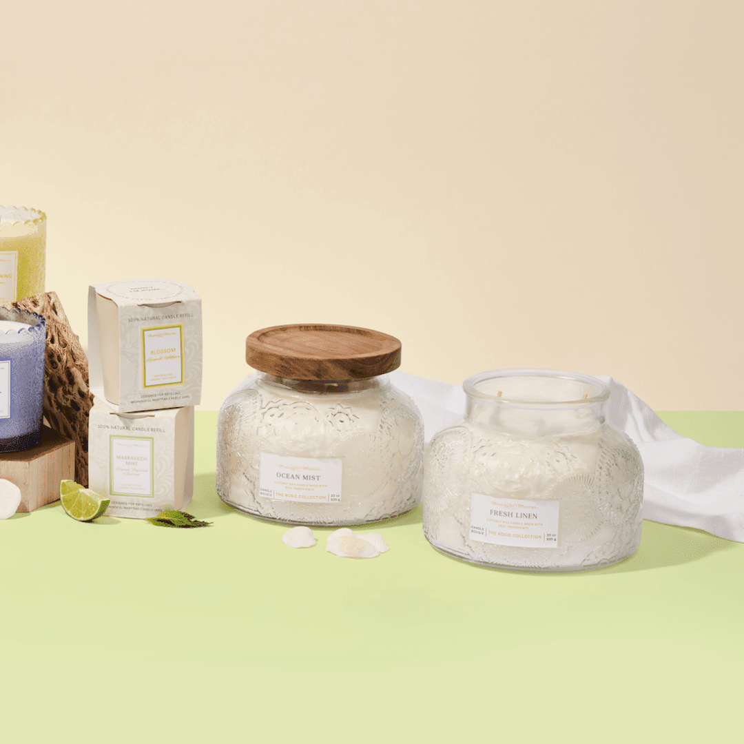 Sunday Reset Fresh Linen Natural Candle 33oz Rosie Collection Luxury Three Wick - Vegan America