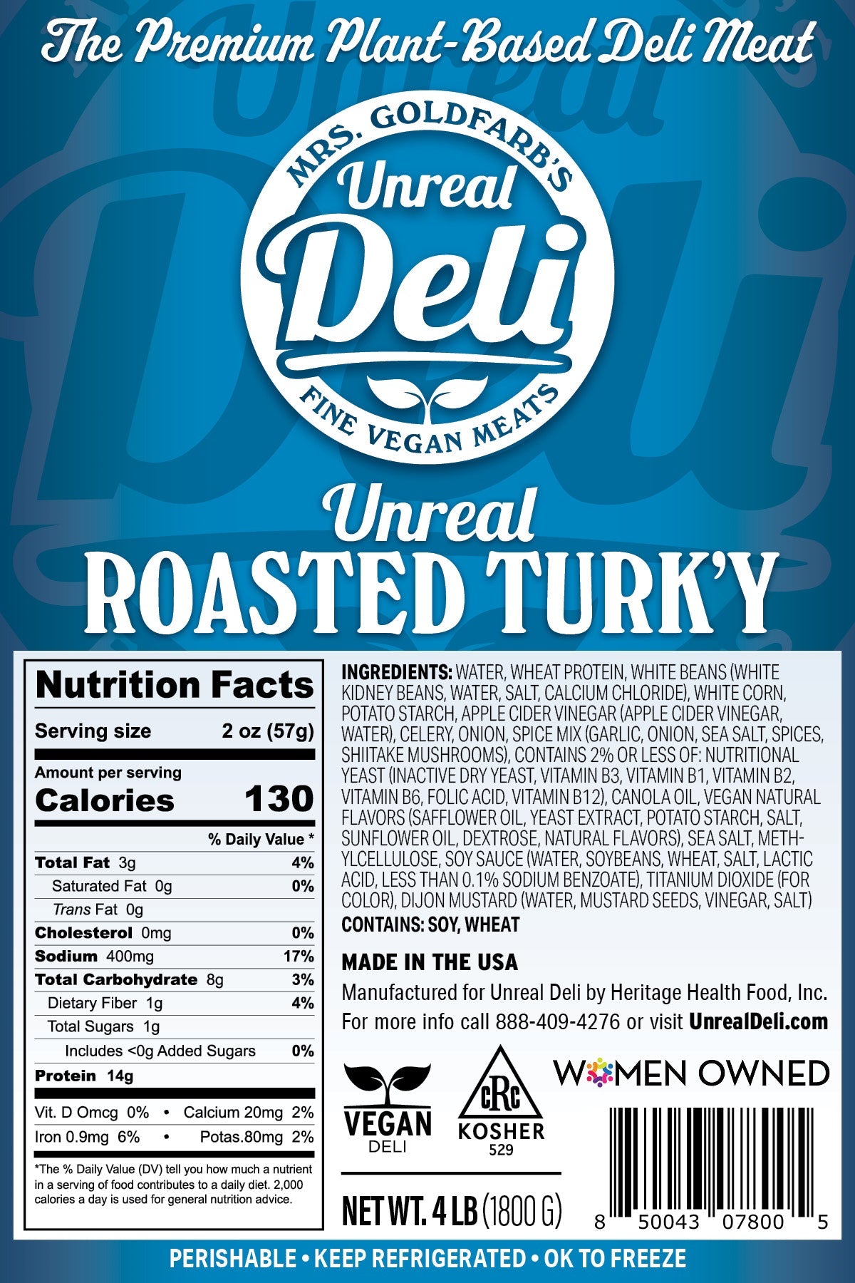 The Deli Maven Turk'y - 32 lbs Unsliced - Vegan America