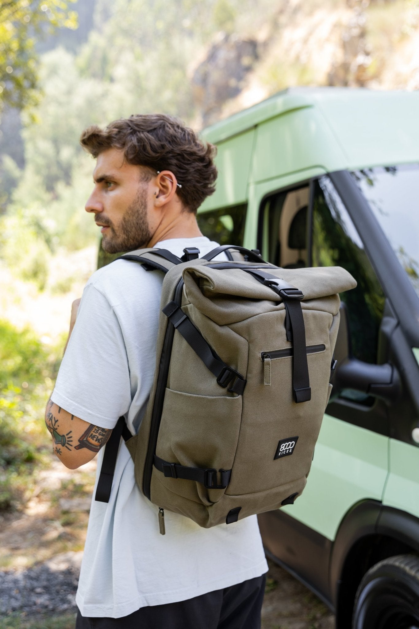 Nomad Hemp Rolltop Backpack in Dark Green - Vegan America