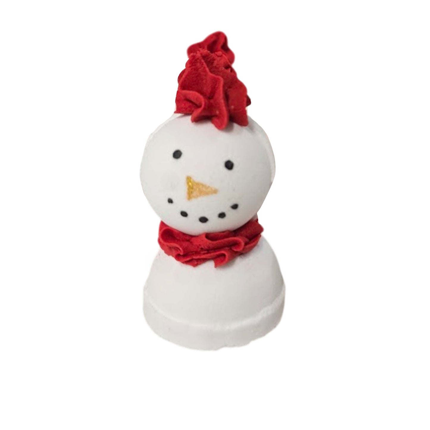 Snowman Bath Bomb with red, bubble frosting hat