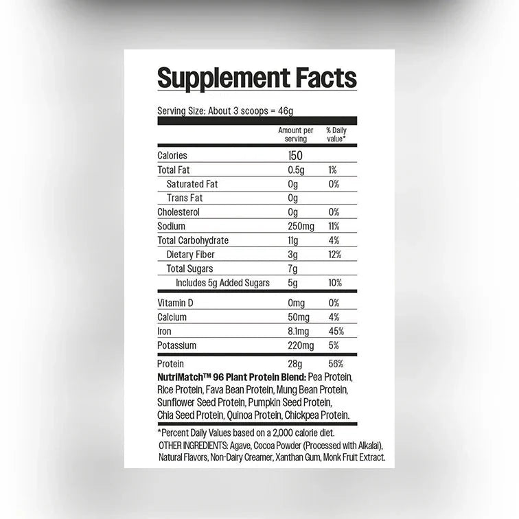 NutriMatch Plant Protein - Sport/Performance | Chocolate | 28g Clean Plant Protein with 96% Match Rate | No Stevia or Fake Sugars - Vegan America
