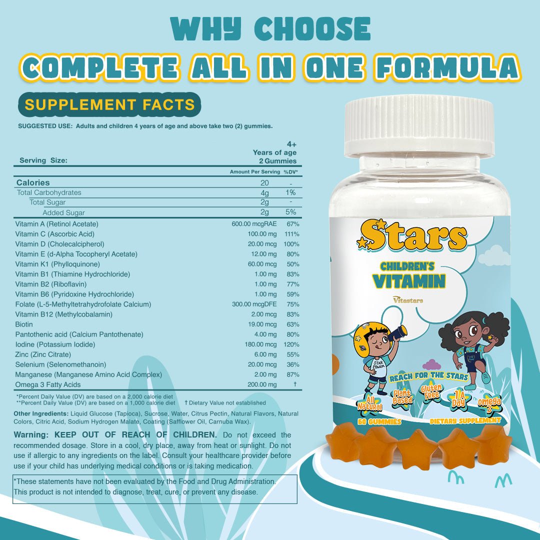 Parents & Kids Bundle: Stars Multivitamin Gummies for Adults & Kids with Omega 3 - Vegan America