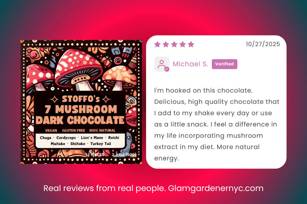 Stoffo’s 7 Mushroom Dark Chocolate Bar with Chaga, Reishi, Lion’s Mane, Turkey Tail, Cordyceps, Shiitake & Maitake - Vegan America