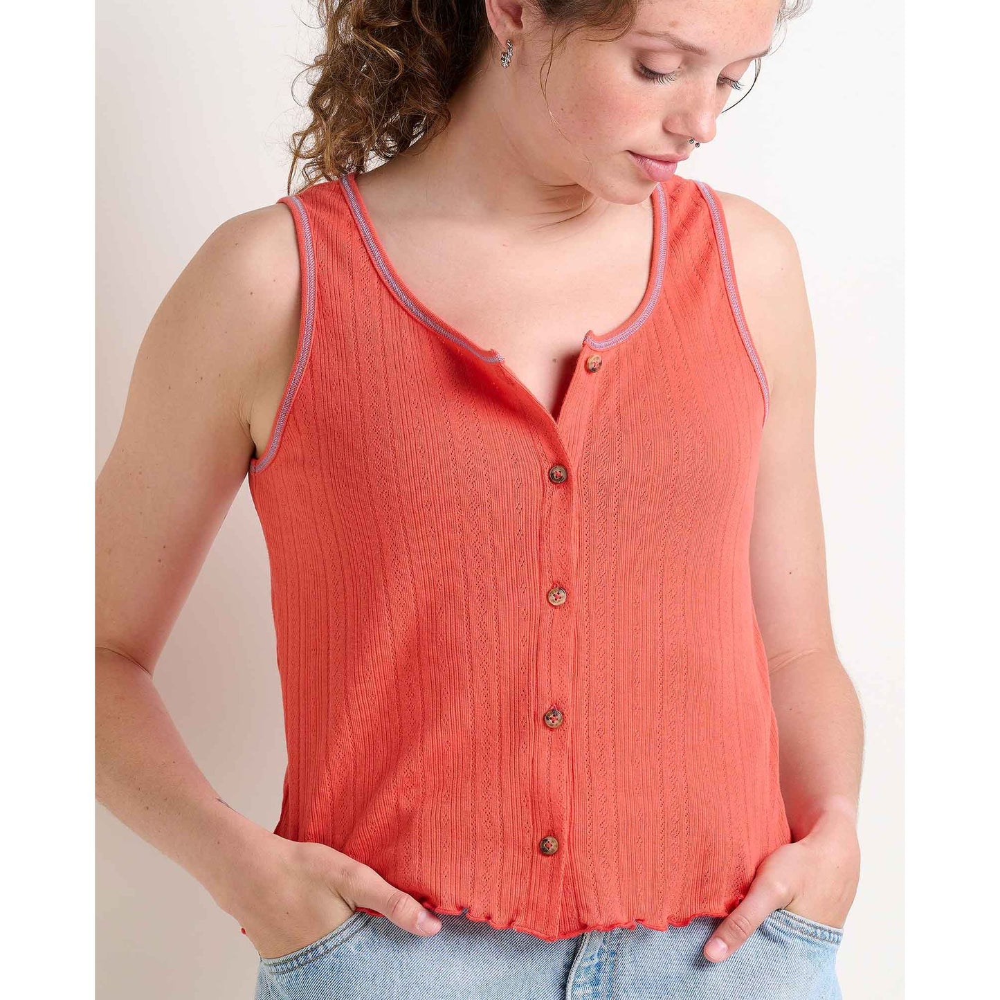 Foothill Pointelle Button Tank