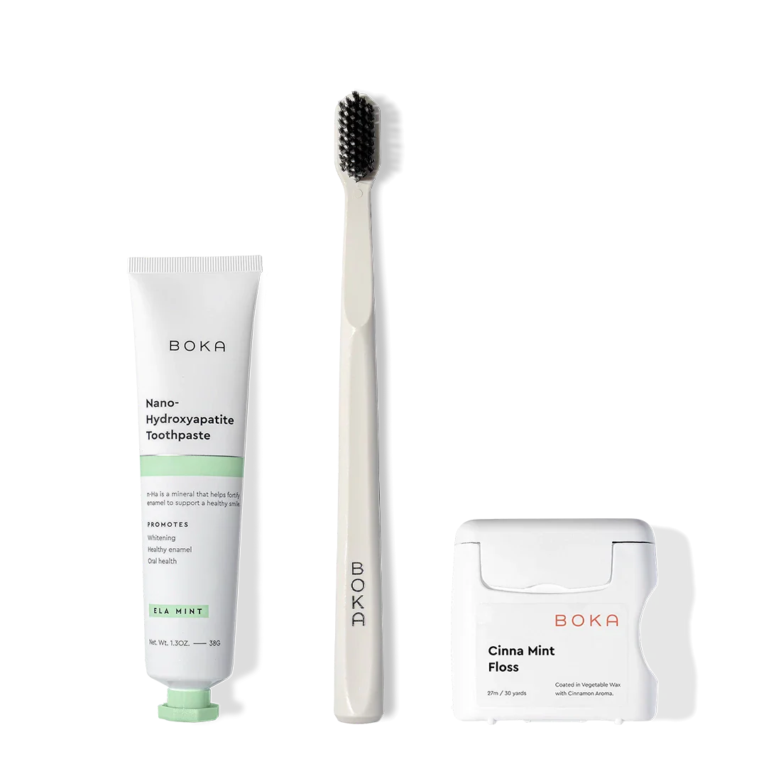 Travel Kit with nano-hydroxyapatite toothpaste, teflon-free floss, and charcoal toothbrush displayed.