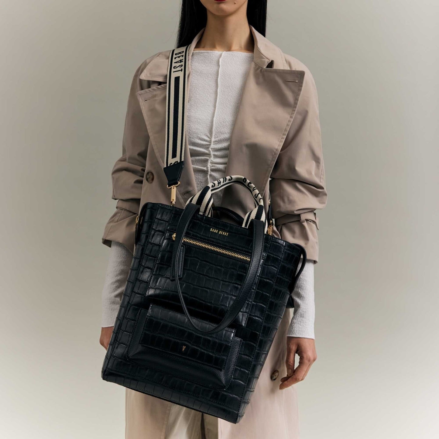 Universo Tote - Noir Croco + Gold