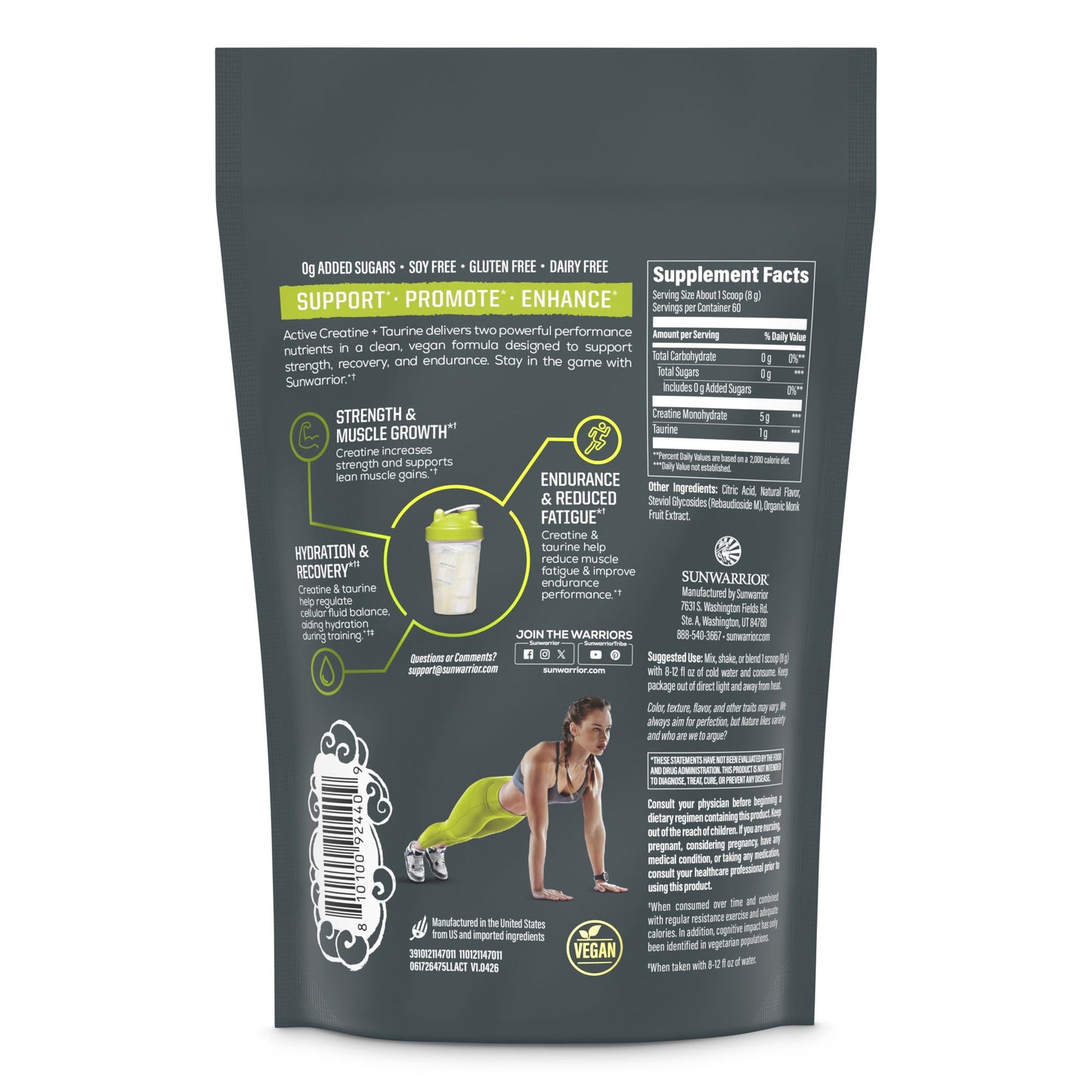 Active Creatine Plus Taurine Lemon Lime - Vegan America